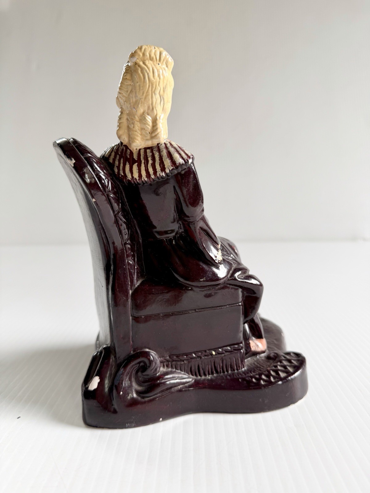 Vintage Chalkware/ Plaster Victorian Lady On Chair Figure, Bookend
