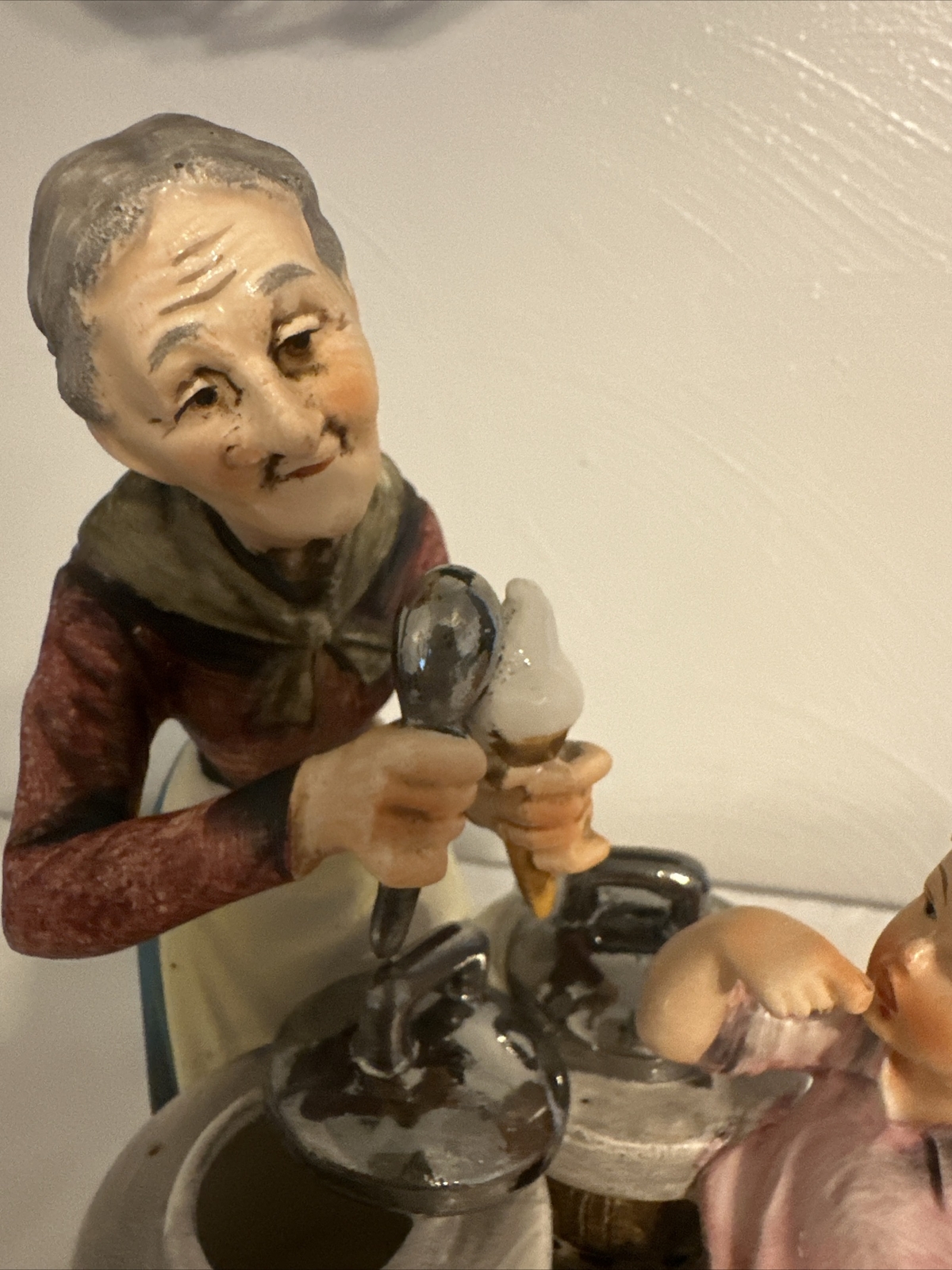 Vtg Norleans Japan Ceramic Figurine ICE CREAM Vendor Lady, Boy, Dog