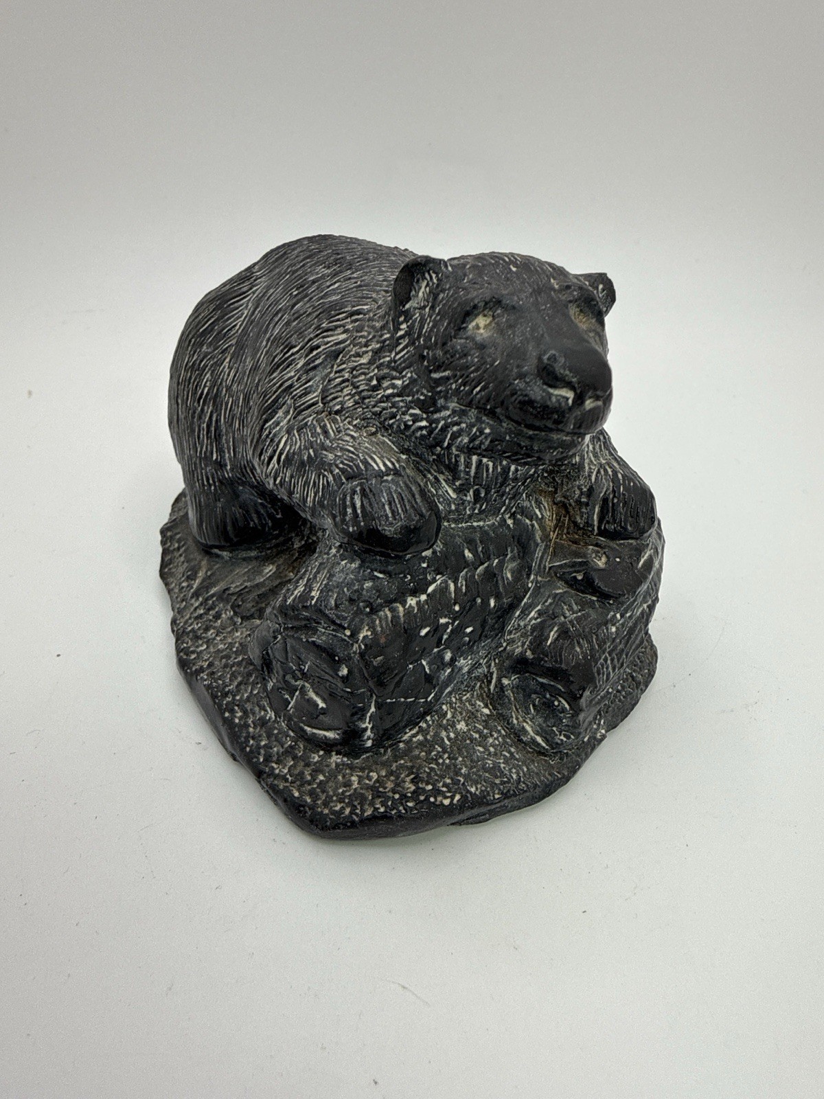 Vintage Aardvark Canada Bear Figurine Black Faux Stone Woodland Sculpture