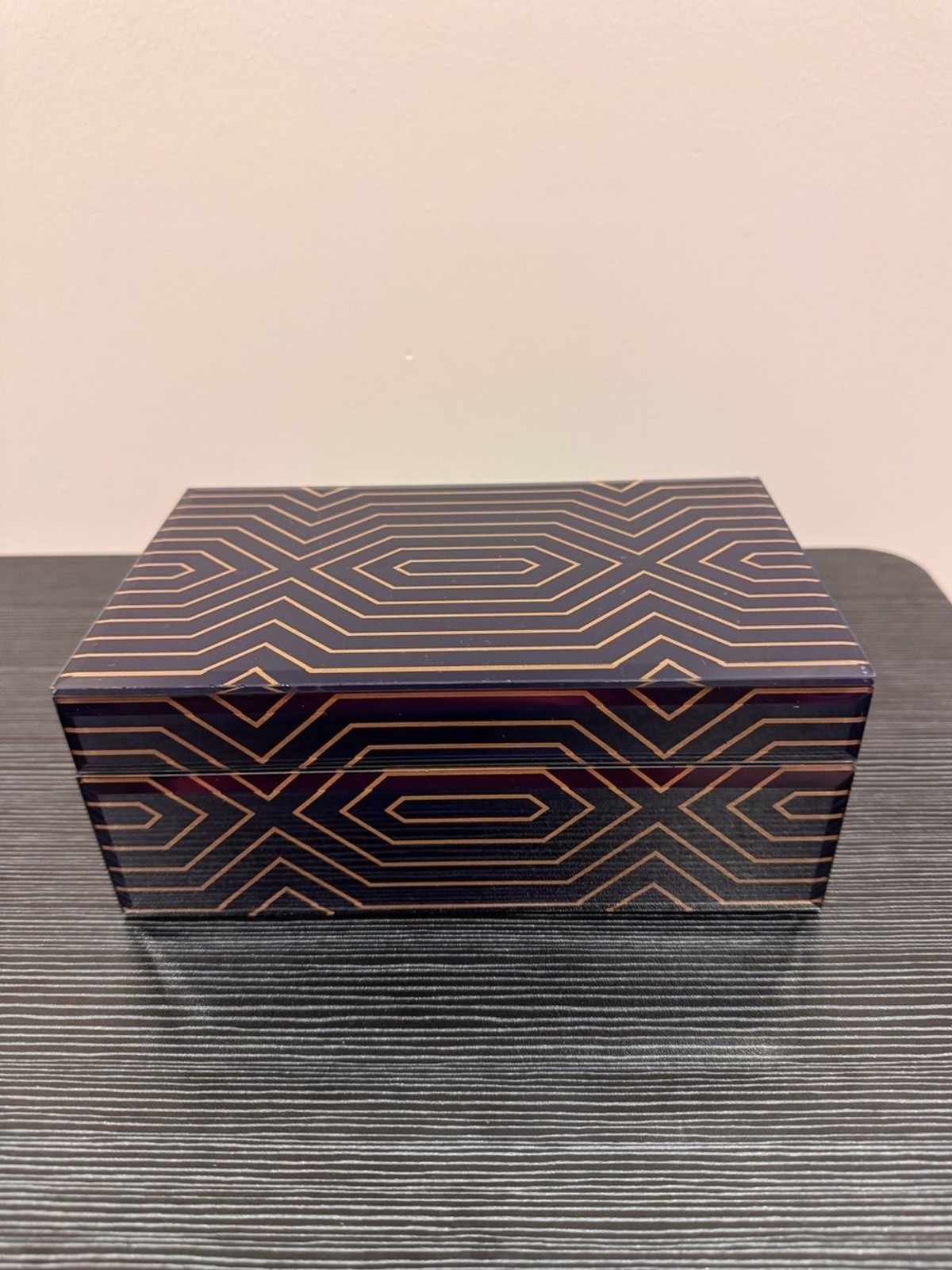 Source Unknown Navy and Gold Geometric Decorative Box