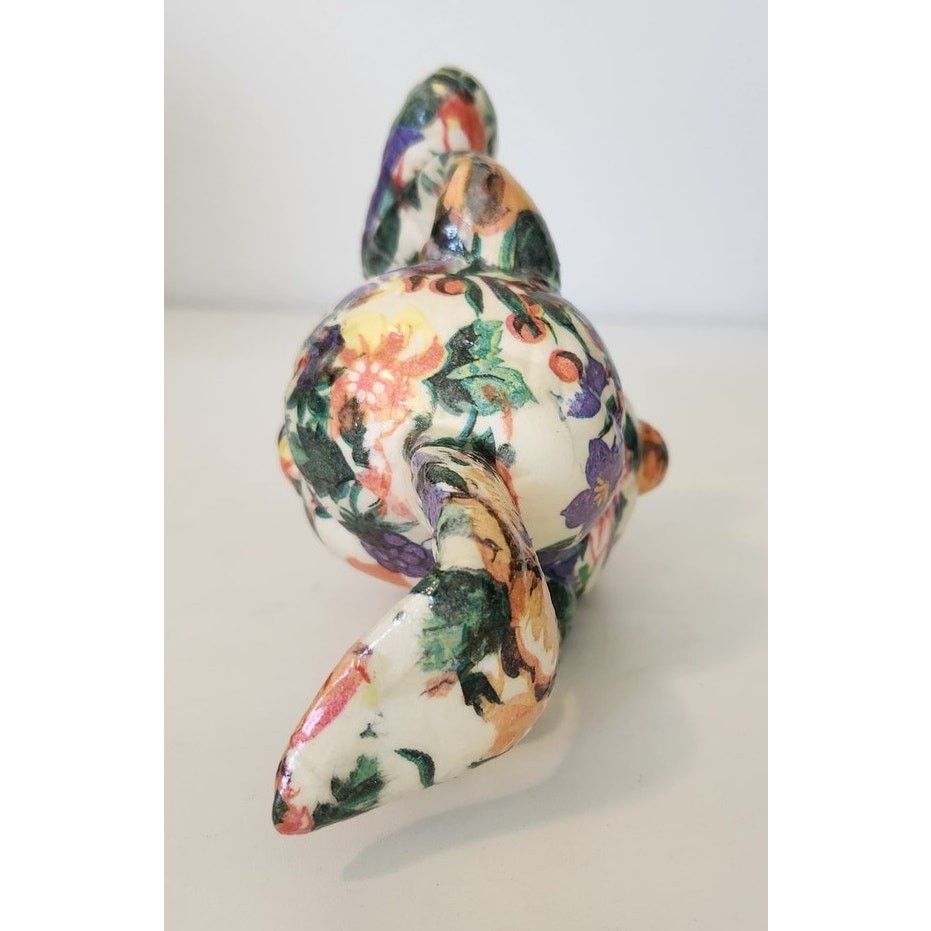 Decorative Ceramic Bunny Rabbit Figurine Dedoupage Floral Pattern Vibrant Colors