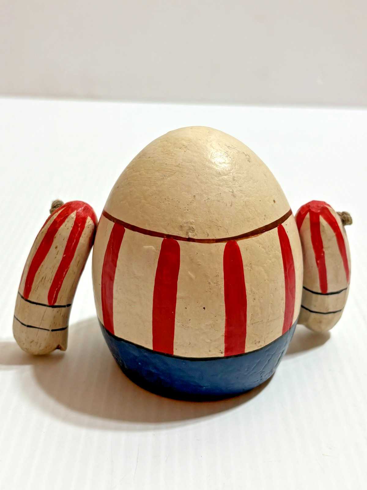 Vintage Composition Wood Humpty Dumpty String Held Doll Shelf Sitter Figure