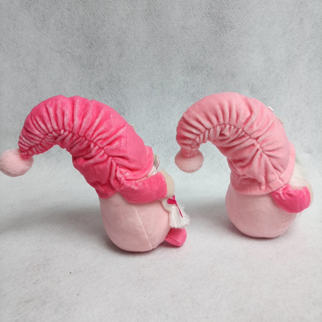 Gnome Plush Decor Set Flamingo Couple Birthday & Checkered Hat EUC 4pc