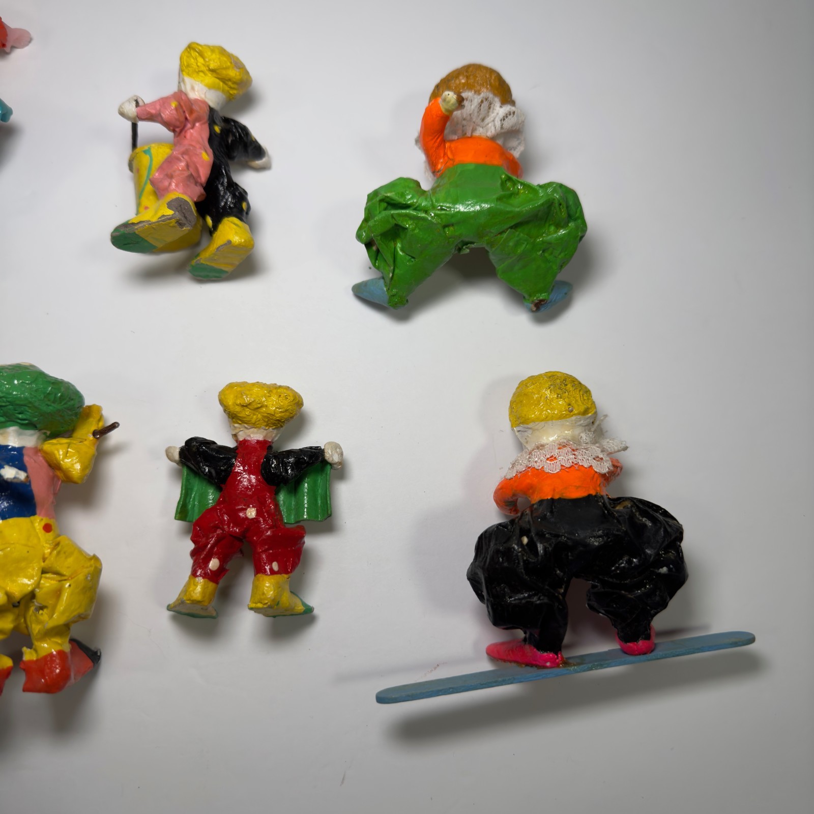 Paper Mache Clowns LOT of 7 Colorful Various Sizes Vintage Musical Instruments