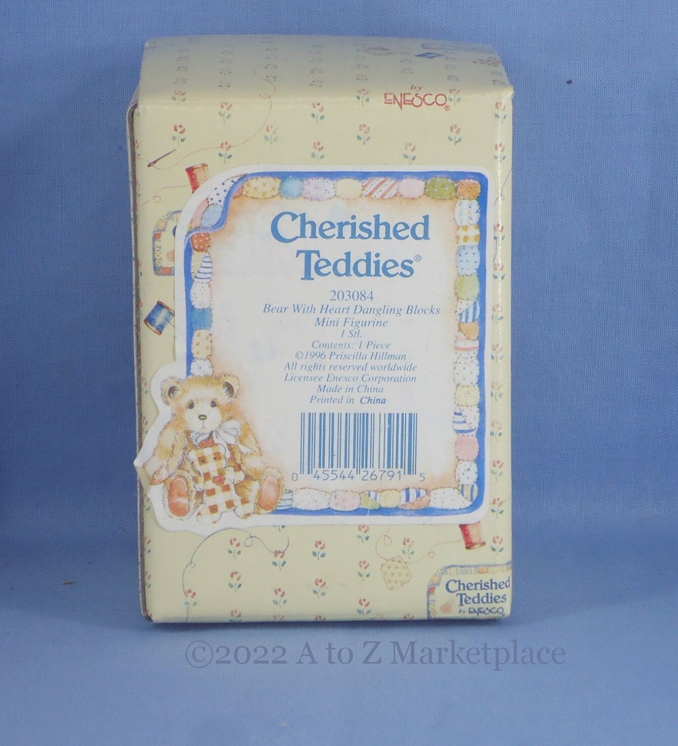 Cherished Teddies Enesco Bear w/heart dangling blocks 203084 Mini Figure NIB NOS