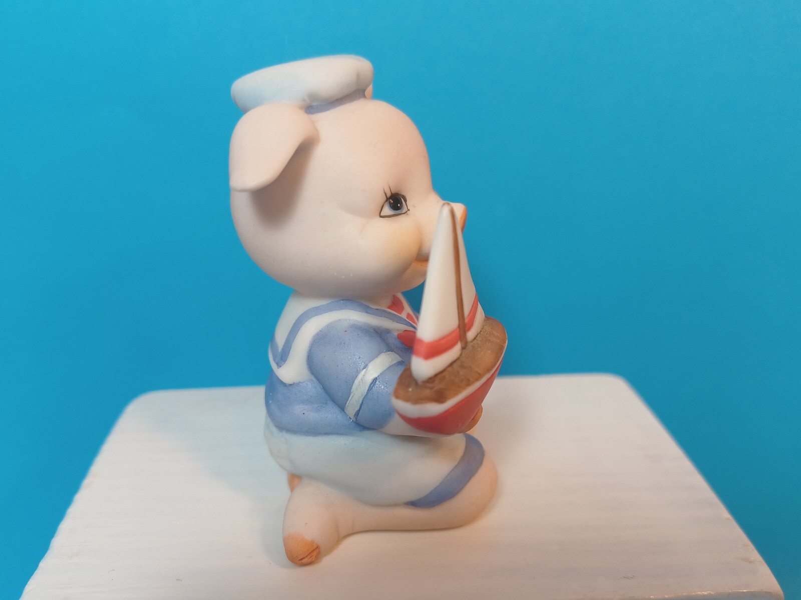 Vtg Pig sailboat toy Bronson Ceramic Figurine Sri Lanka summer fun