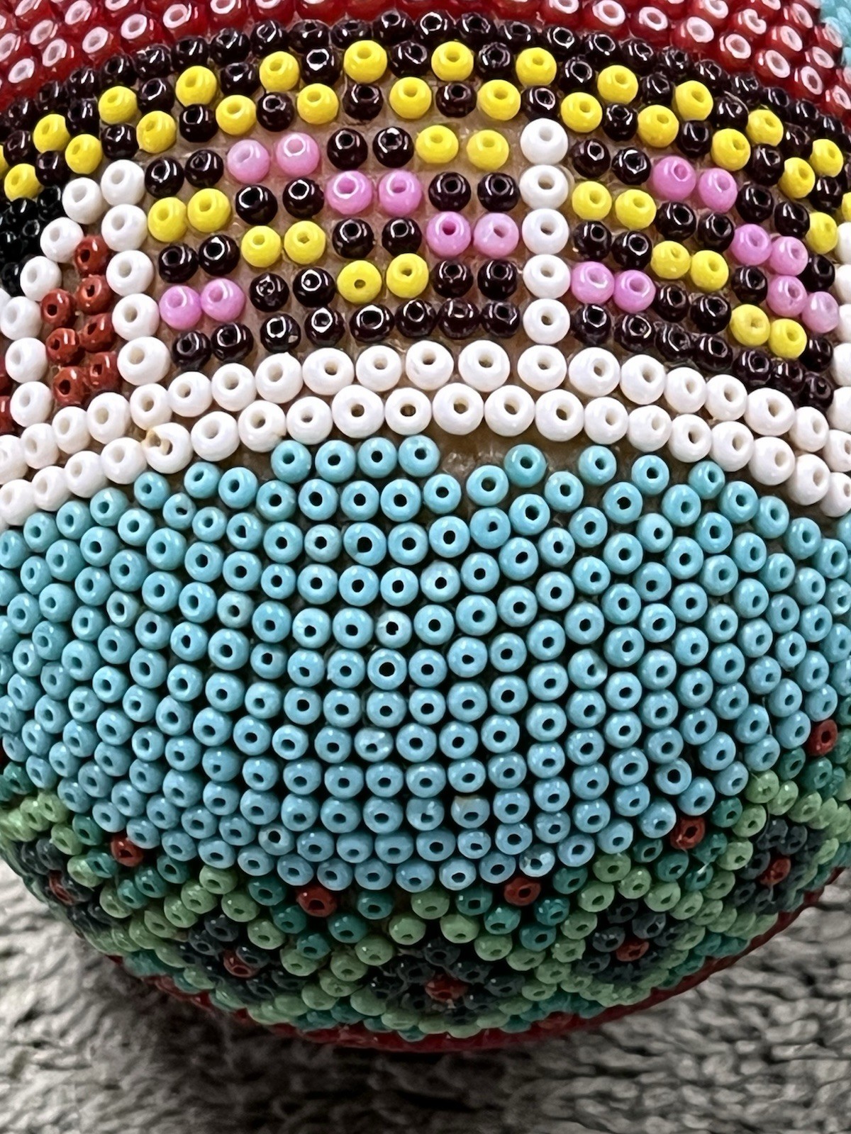Large Romania Pysanka Glass Beaded Easter Egg Handmade Folk Art Bull Motif 3.5″