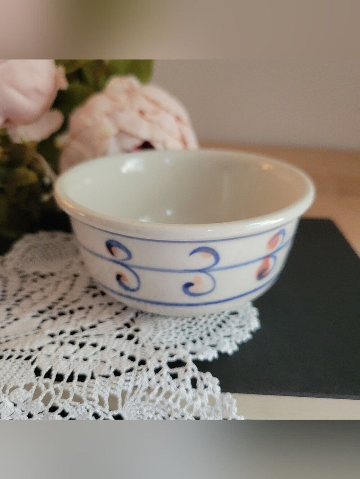 Vintage Potty Hand-painted Bowl Blue & Peach Swirl Ceramic Trinket Dish