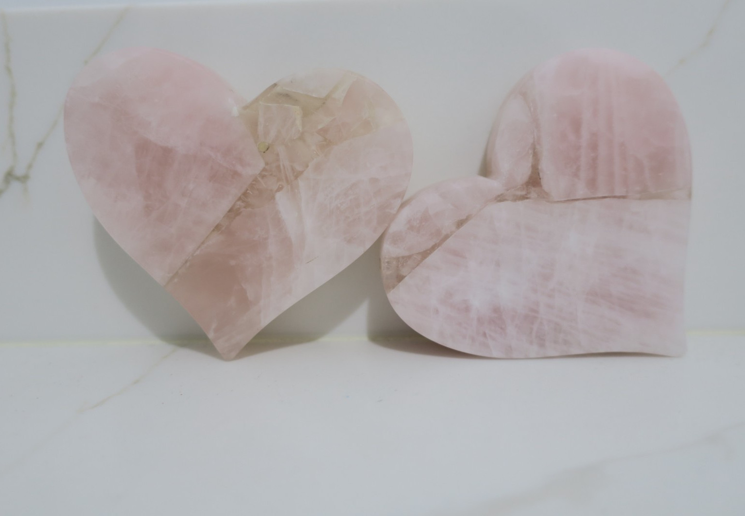 Semi Precious Marble Heart 3 Inches Pink Polished Handmade Gift Set of 2 NEW