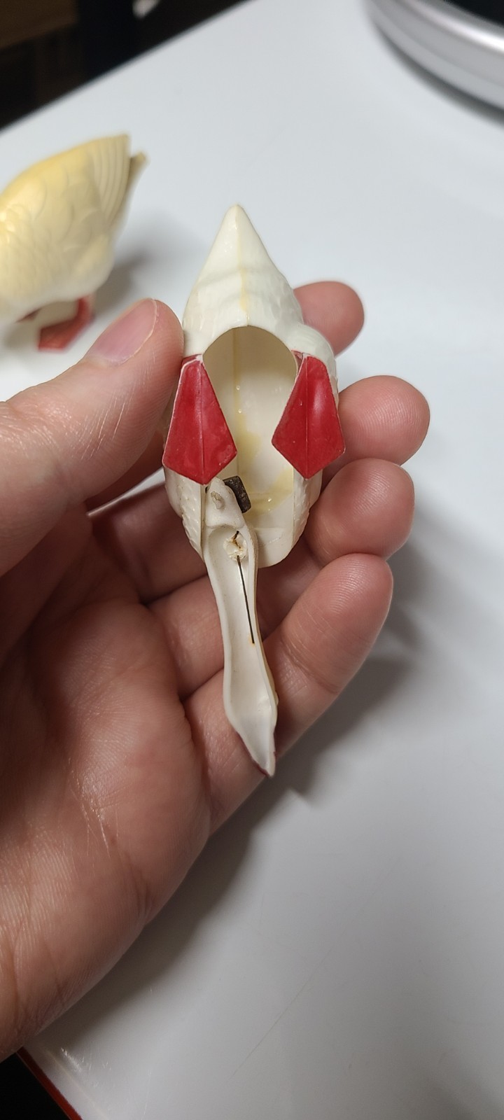 Vintage White Goose Figurine Red Beak & Feet Bobblehead by S.A. Reider & Co