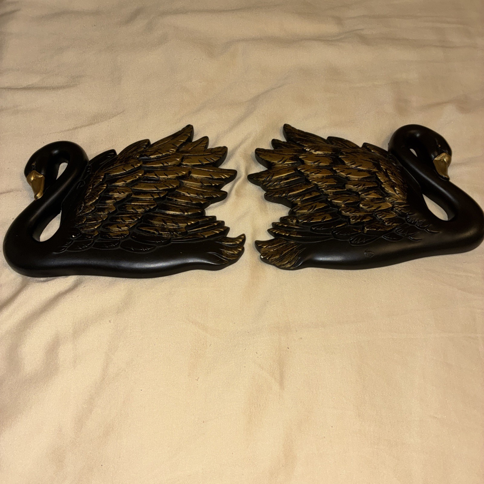 Miller Studio Chalkware Black Swans 10″x1″x8″ Wall Plaque Set MCM Vtg 1968 RARE