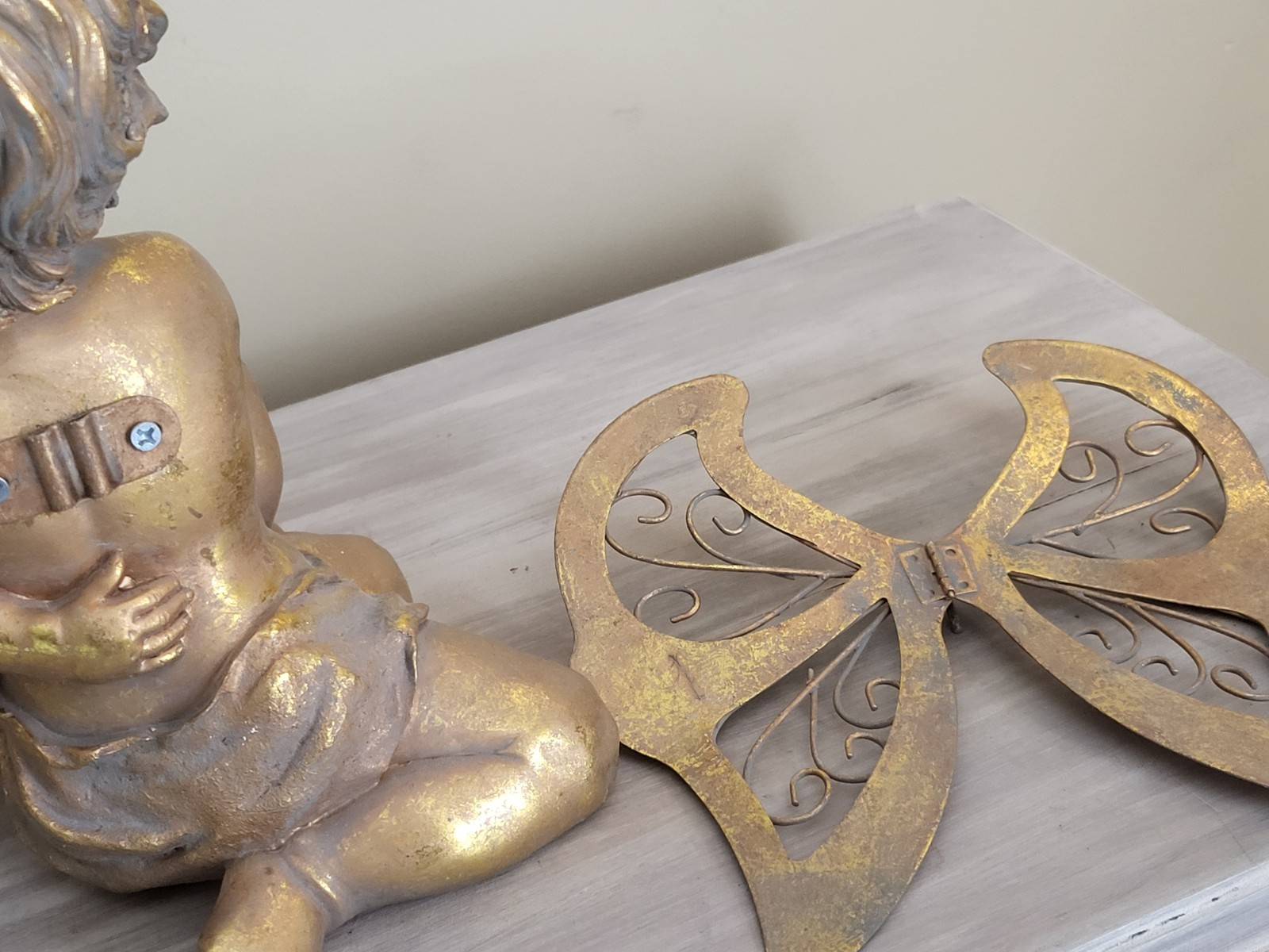 Cherub Angels Baroque Rocco Gold Shelf Sitter Wings Large Heavy Resin 8″ x 10″