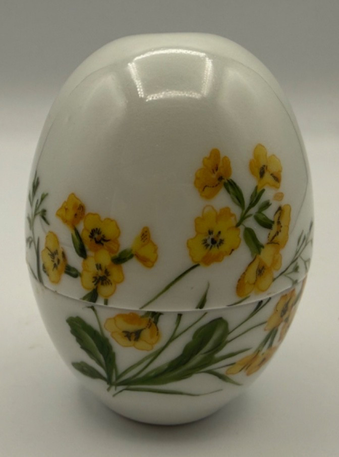 Hand Painted Porcelain Egg with Yellow Flowers by “Funny Design” (W. Germany)