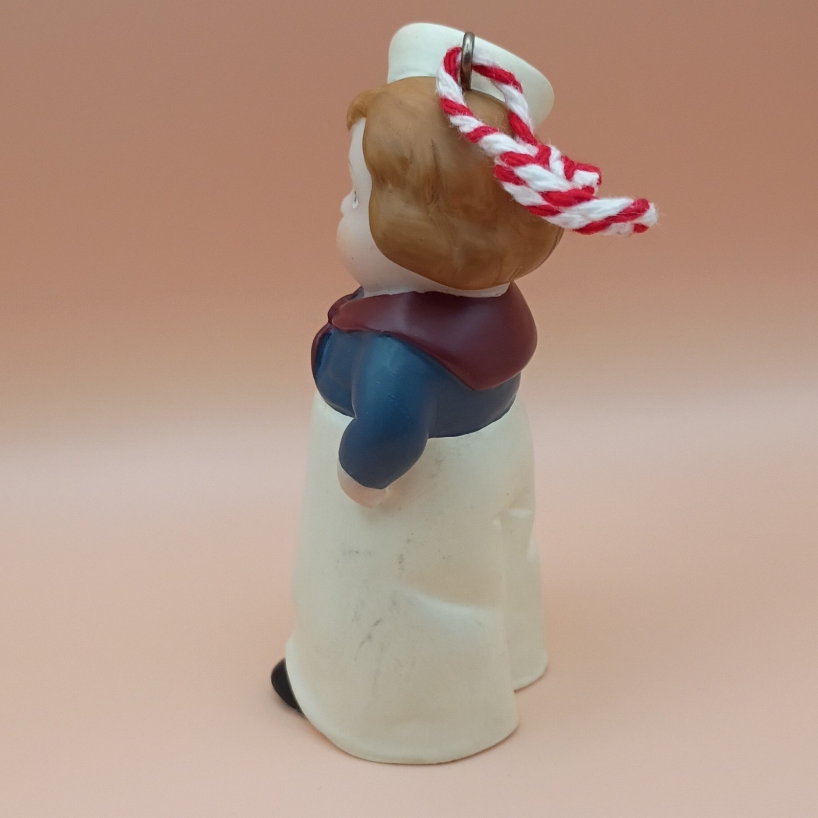 Ceramic Sailor Boy Figurine Ornament Painted Red White Hanging Cord Kids
