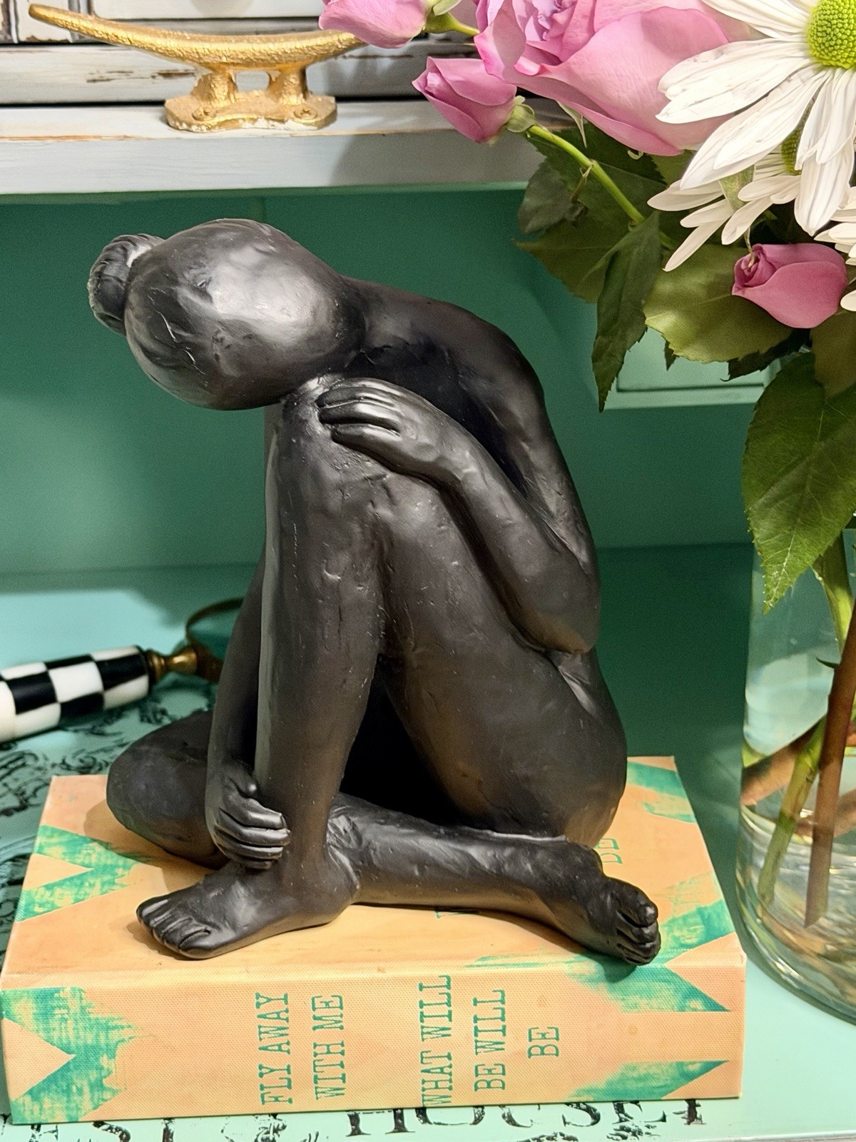 Mikasa Home Accents Artistic Sitting Woman Black Matte Resin Sculpture