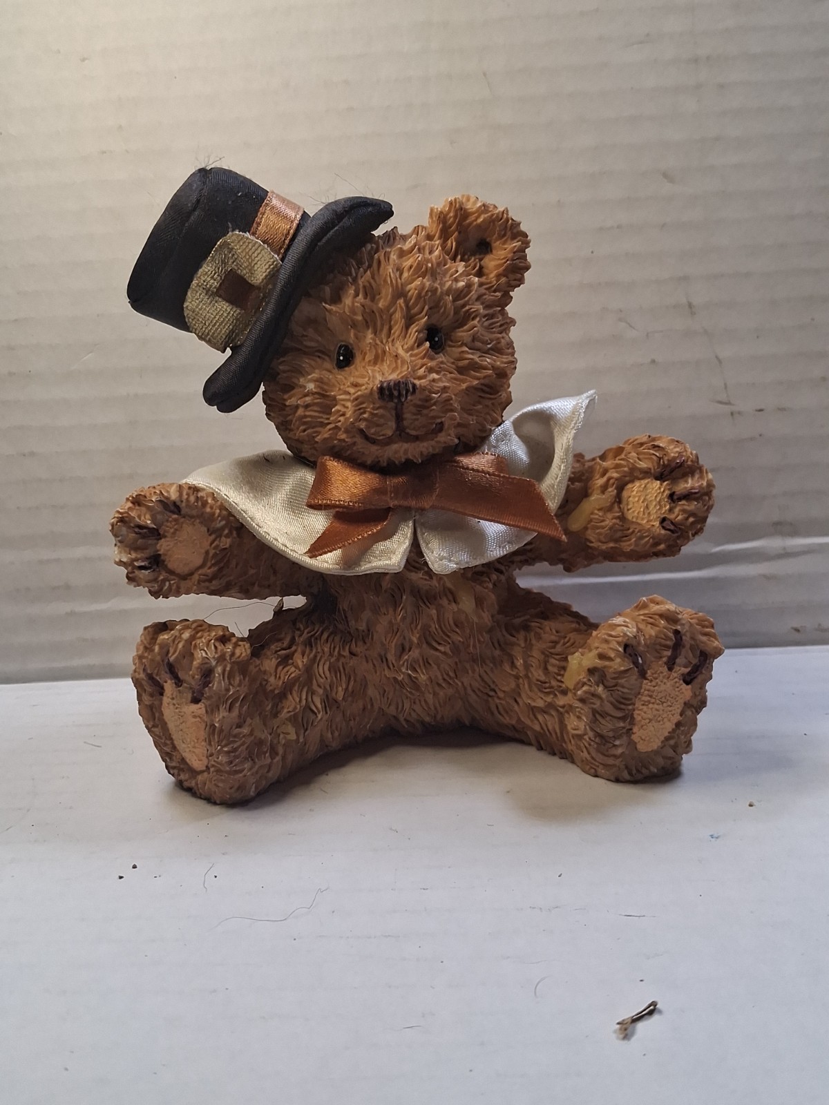 Resin Bear Figurine Fabric Top Hat Neck Piece