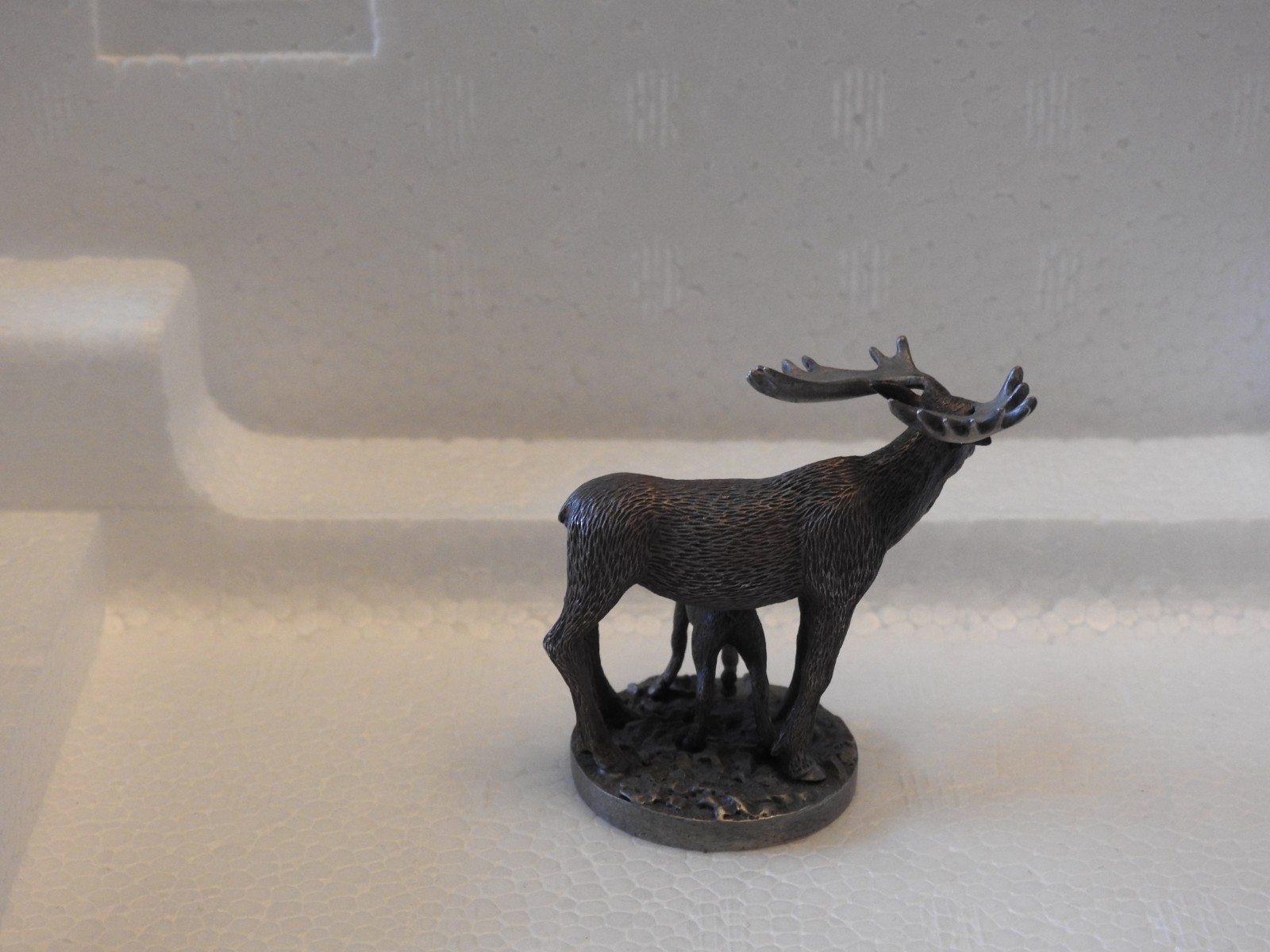 1983 Heller pewter moose and calf 2 inch by 2 inch by 1 1/2 inch figurine