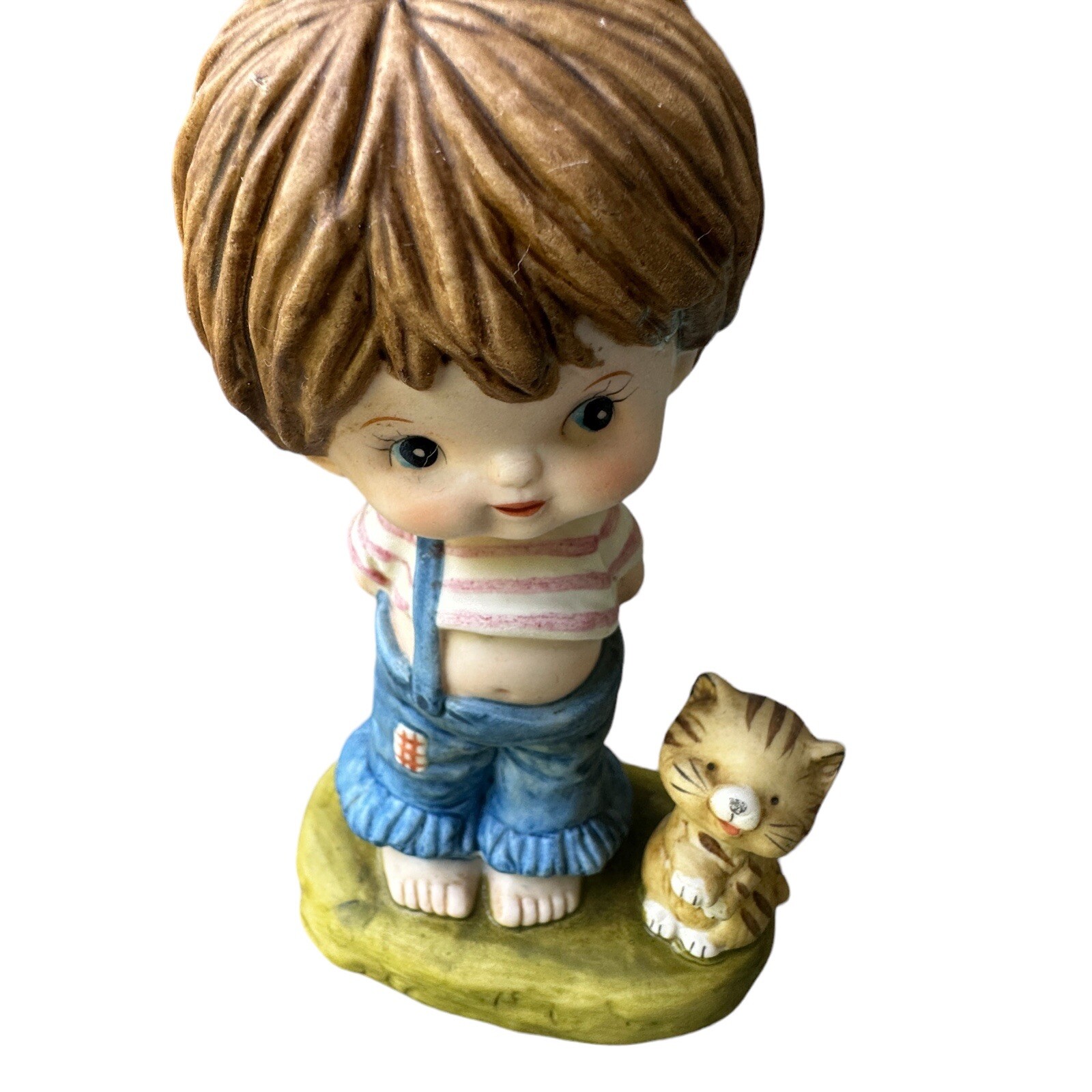 Vintage Ardco Figurine Boy Kitten 4.5 Inch Overalls Porcelain Home Decor C-3447