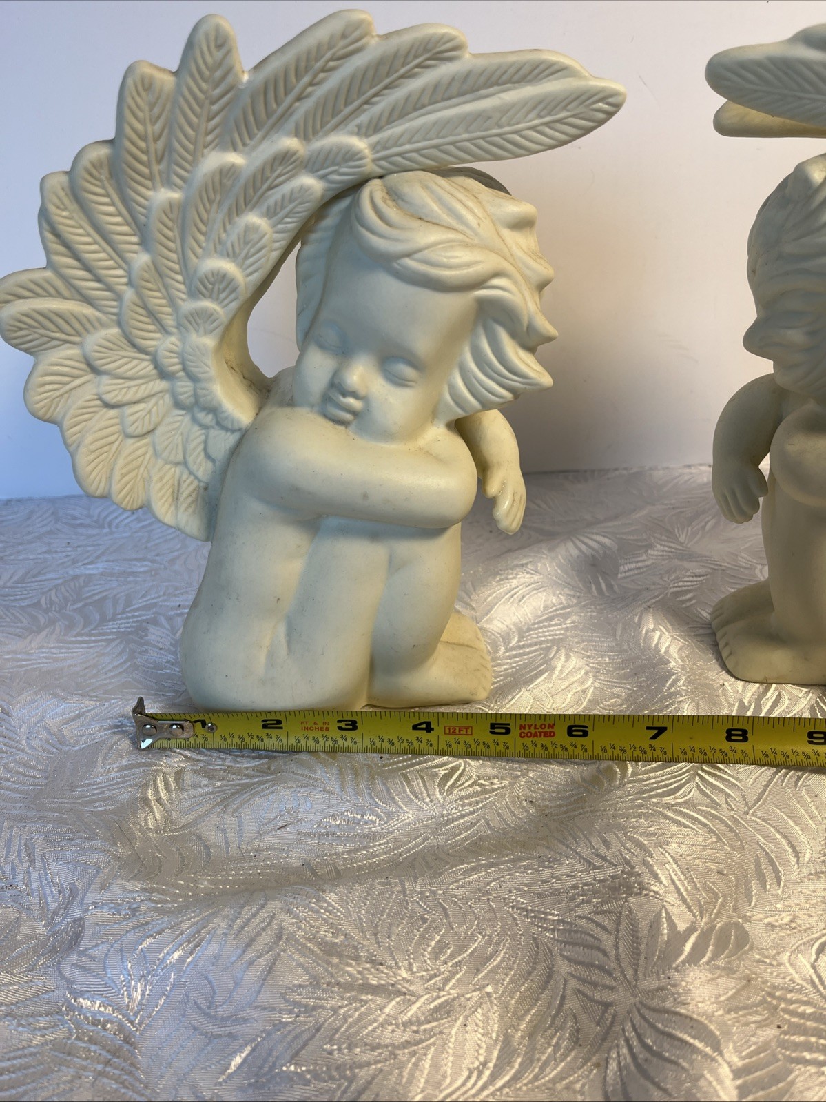 Vintage Lot Of 2 Ceramic Bisque Angels Sleeping