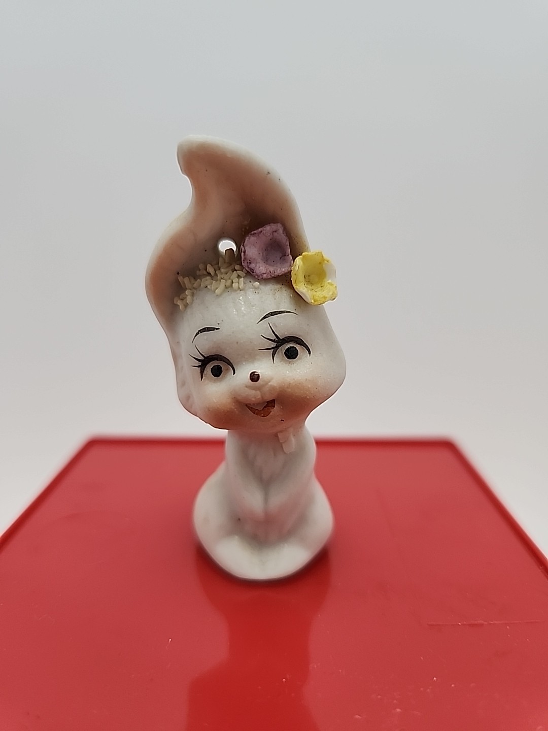 Vintage Napcoware 2” Hand Painted Matte Ceramic Bunny w/ Applied Flowers