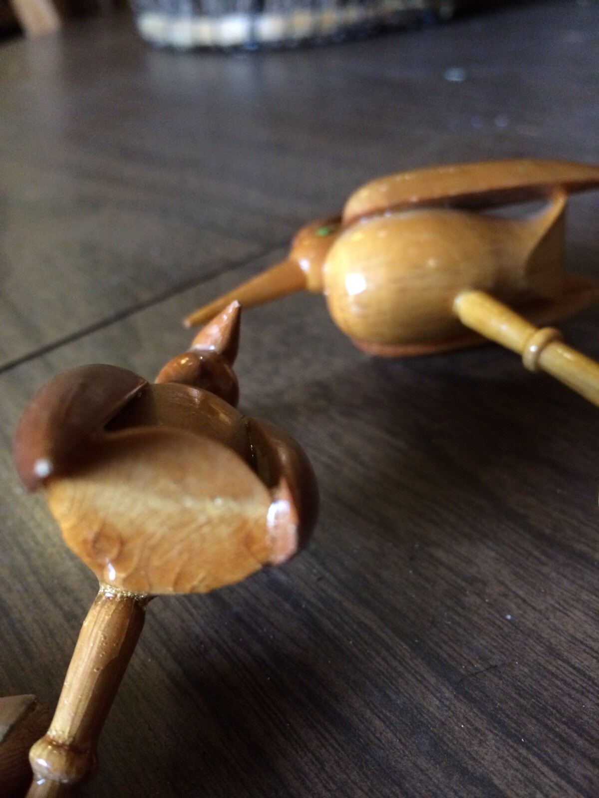 Vintage Mid Century Modern Pair Of Handmade Wood Carved Birds Bird