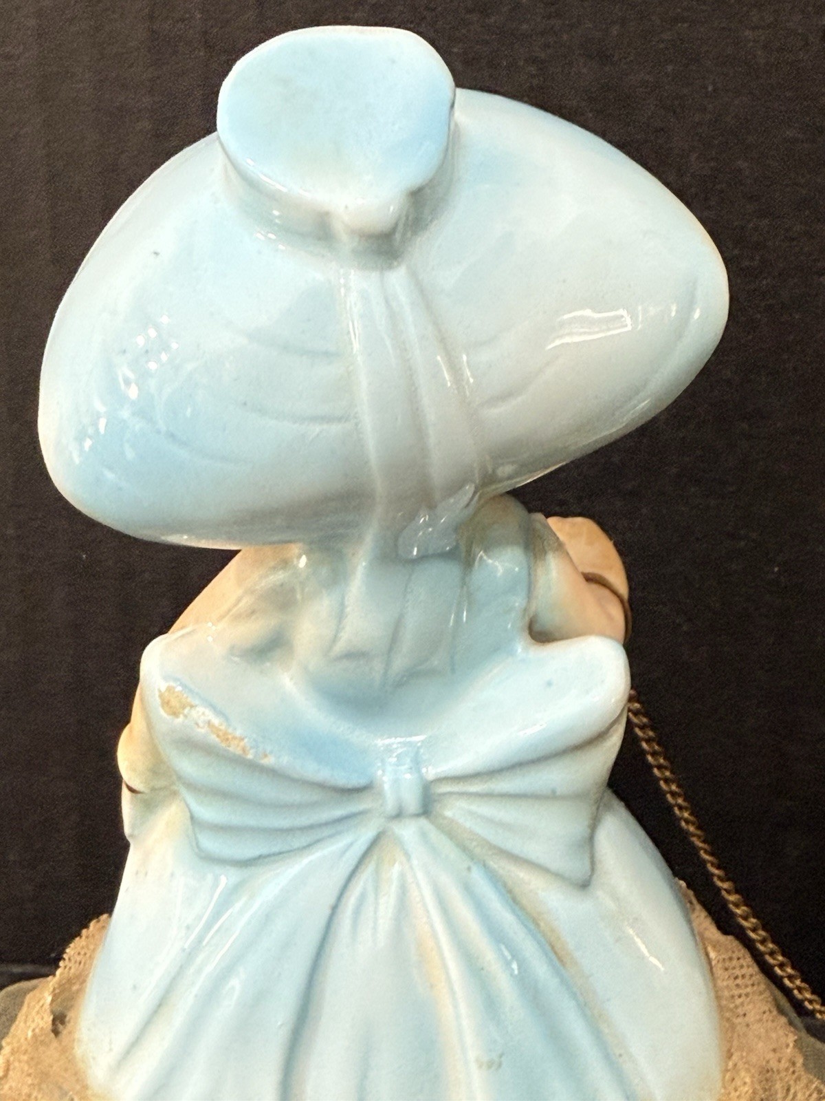 Vtg Ceramic Figurine – Japan – Girl In Aqua Blue Dress & Bonnet Small Dog