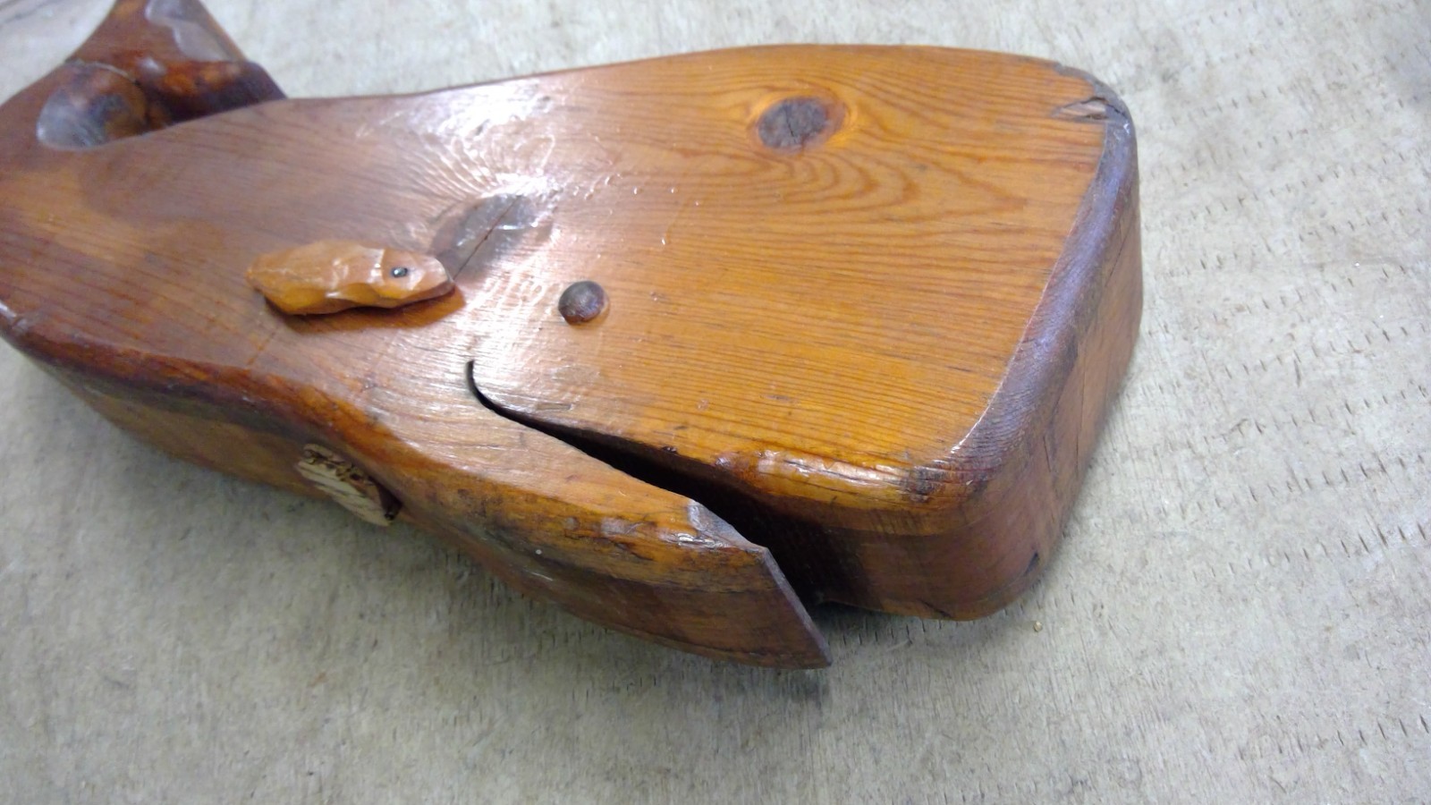 VINTAGE Wooden Sculpture Whale Bank 17.5” Long Folk Art Nautical Beach House