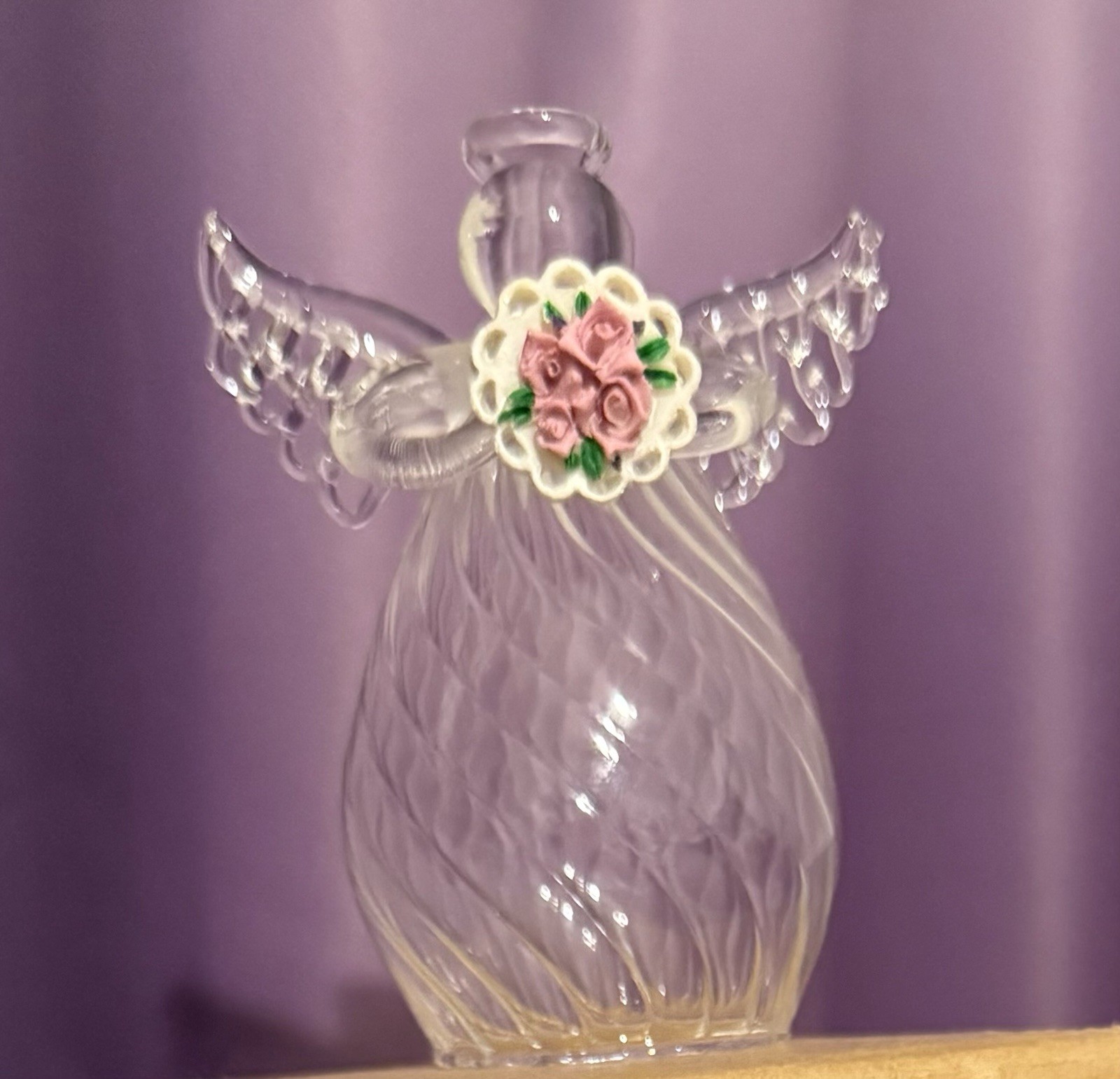 Glass Friendship Angel with Bouquet & Card, Pink Flowers (Original Box Included)