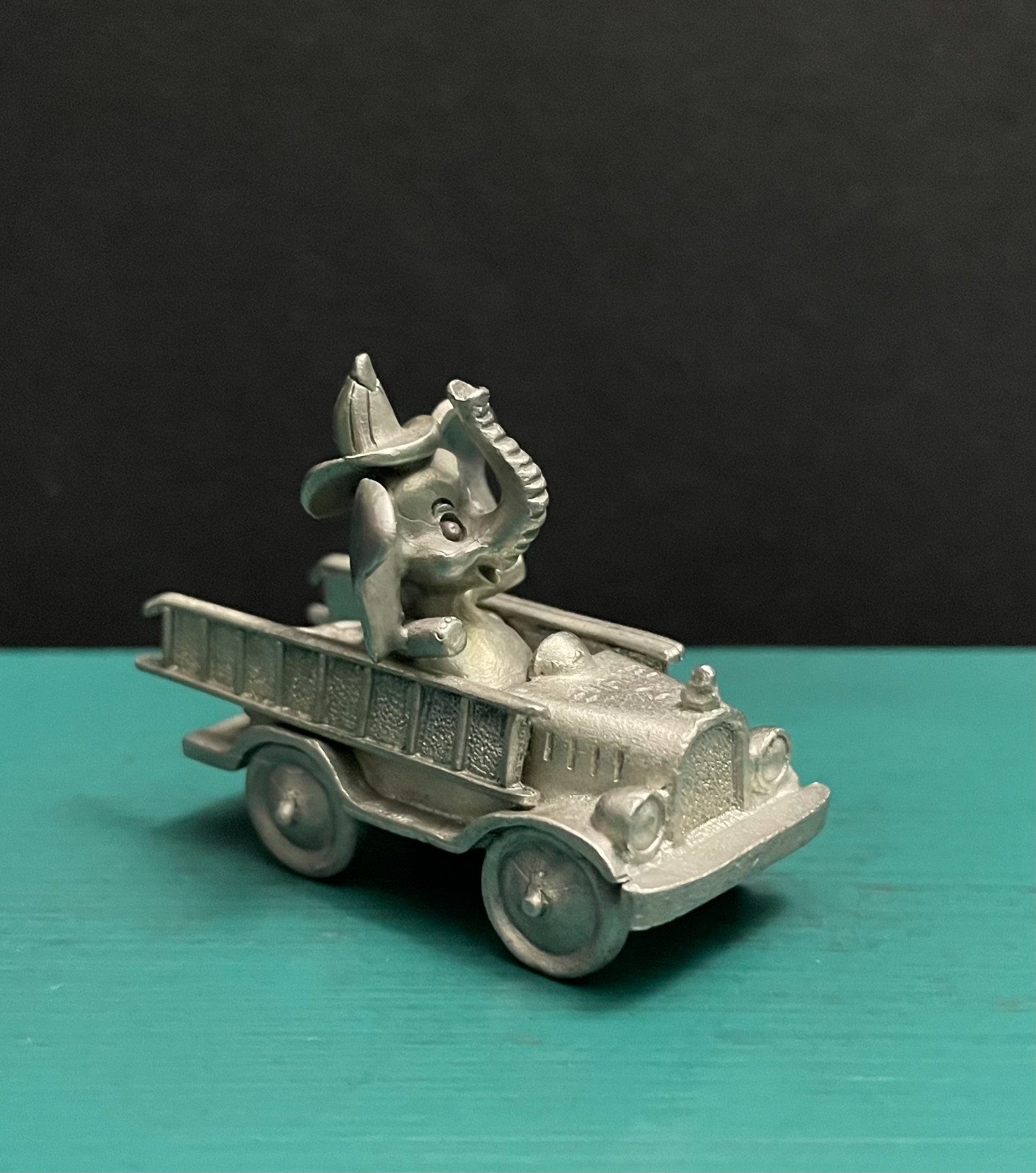 Spoontiques Pewter Elephant Fireman Fire Engine Truck Hose Hat Ladder Figurine
