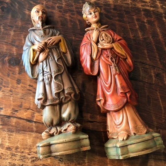 Mid-Century Modern Asian Chalk Figures