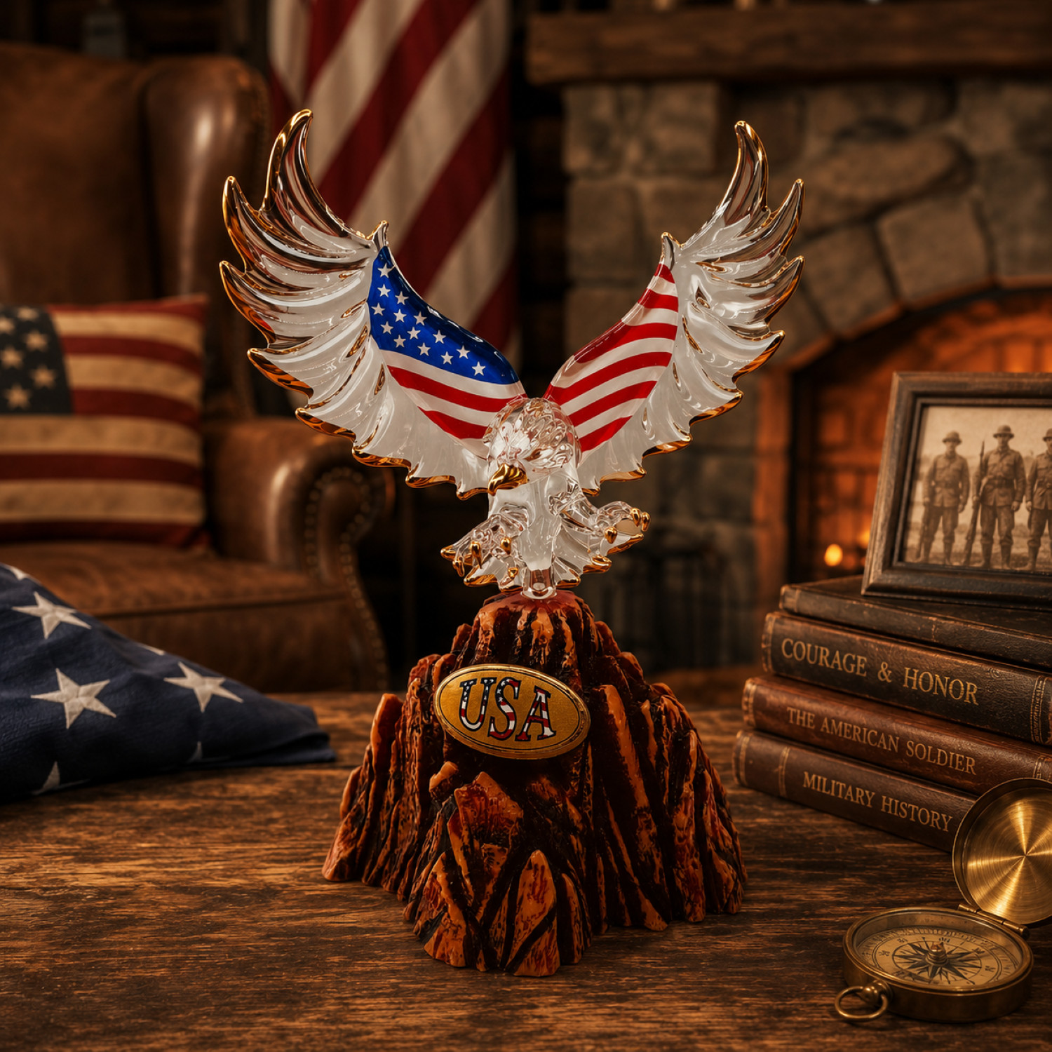 Patriotic Eagle Figurine USA Flag Sculpture | American Pride Home Display Decor
