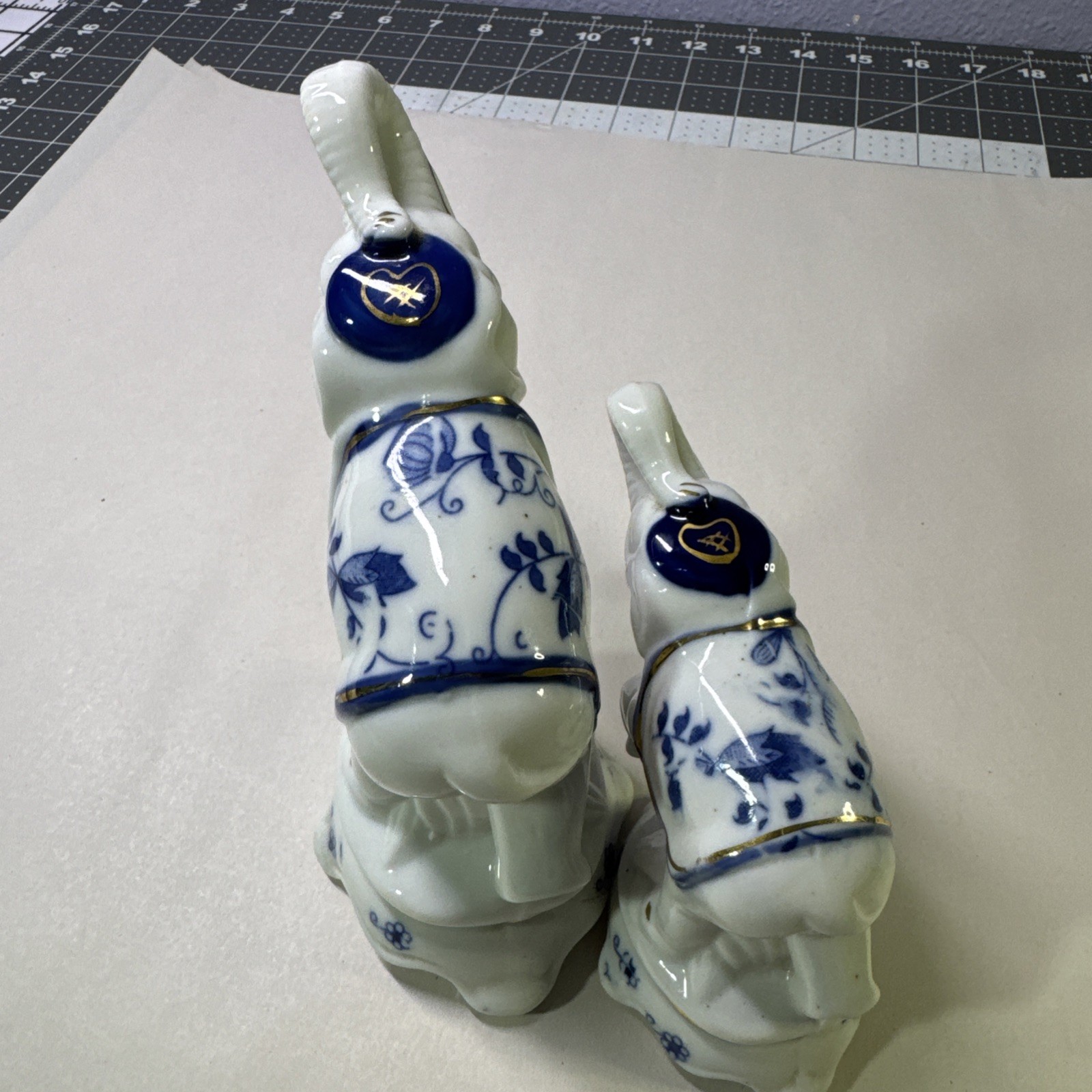 Porcelain White and Blue Pattern Elephants Oriental Asian Style 2 sizes set.