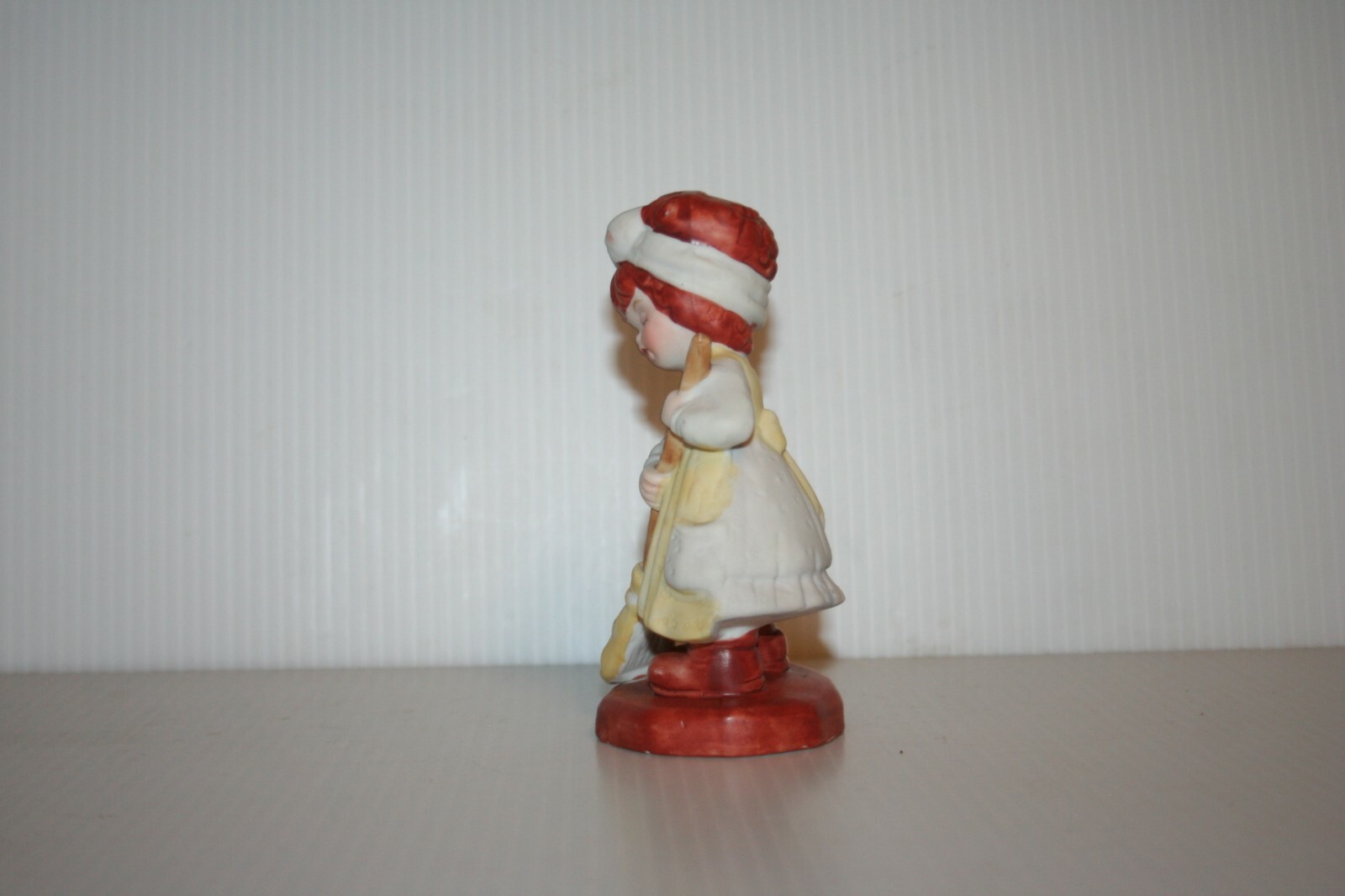 Vintage Figurine Girl w Broom Kitten At Her Feet Hand Painted Bisque Porcelain