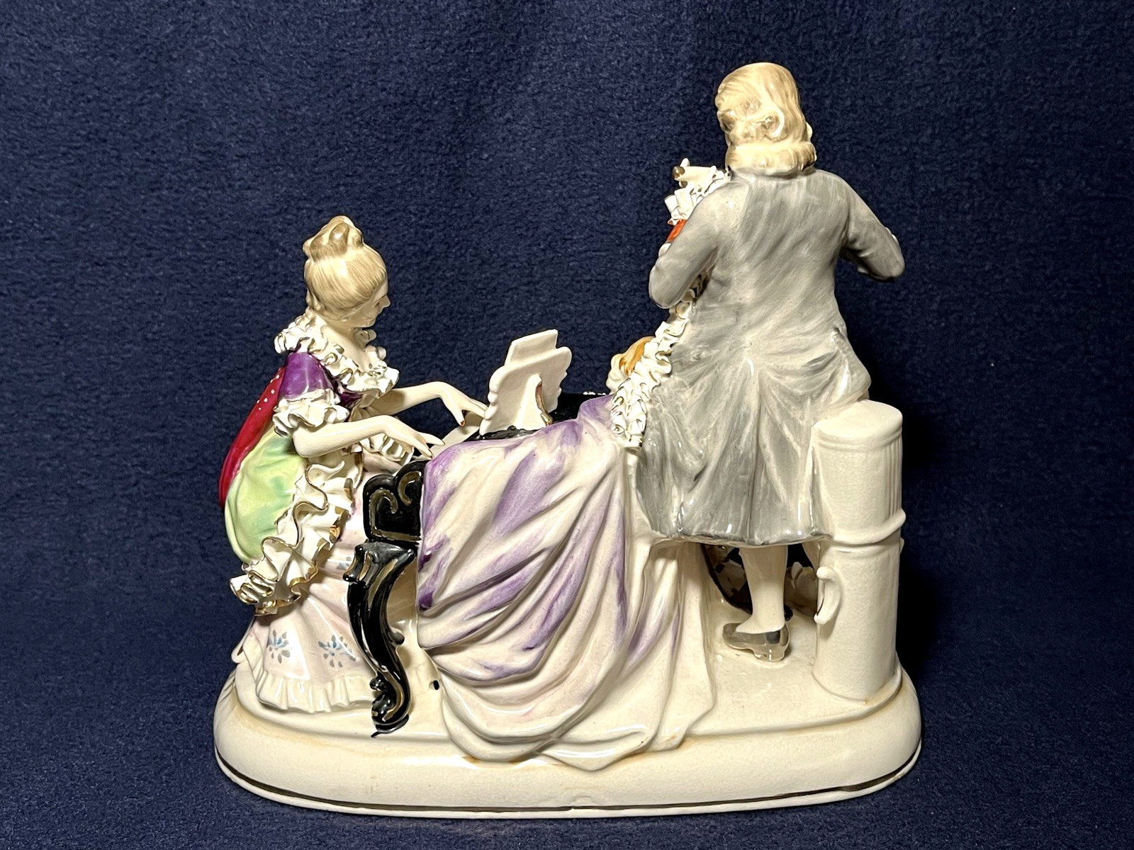 Vintage German Dresden Figurines Musicians Piano Flute Child Singer 9-1/2″x 9″