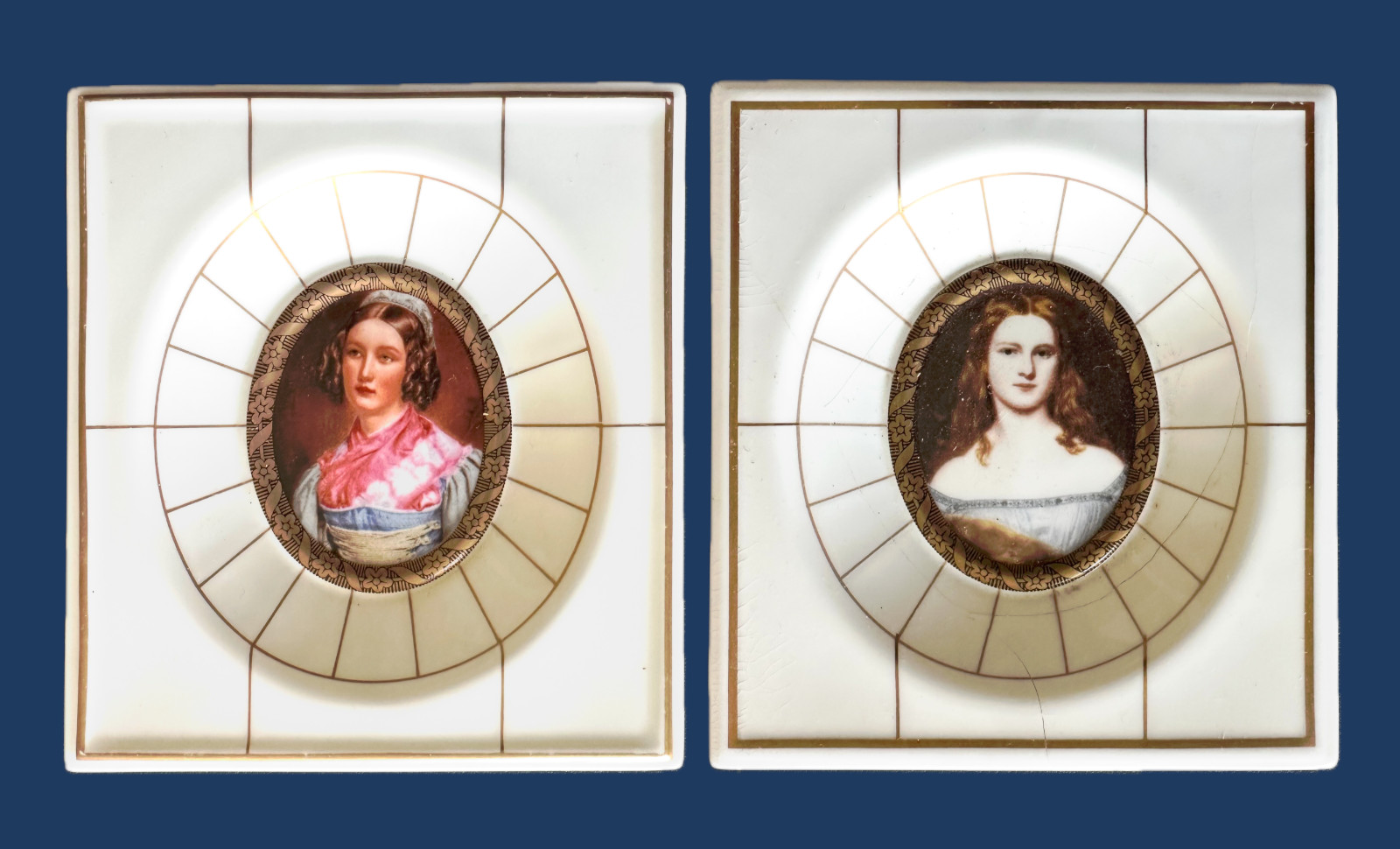 Pair 2 Villeroy & Boch Bone China Porcelain Portraits Germany 1981 1984