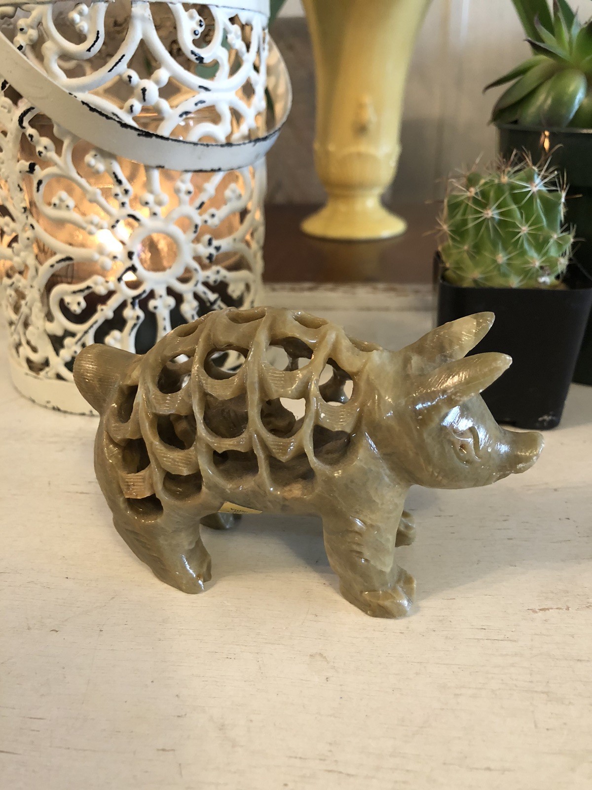 Vintage Hand Carved Soapstone Pig Figure Motherhood Sculpture 4” x 2.5” India