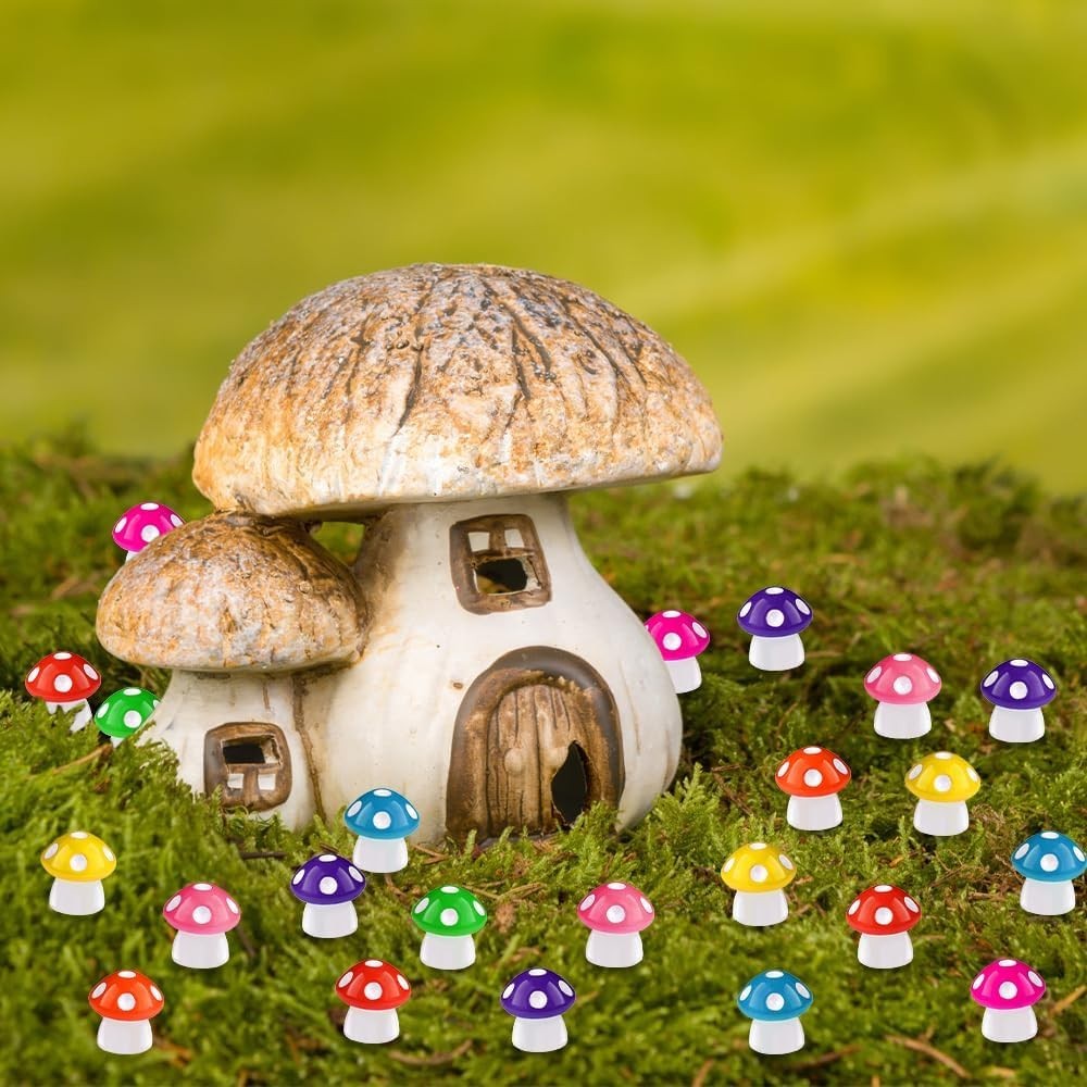 Vibrant 100pcs Tiny Resin Mushrooms – 8 Colors for Creative Miniature Landscapes