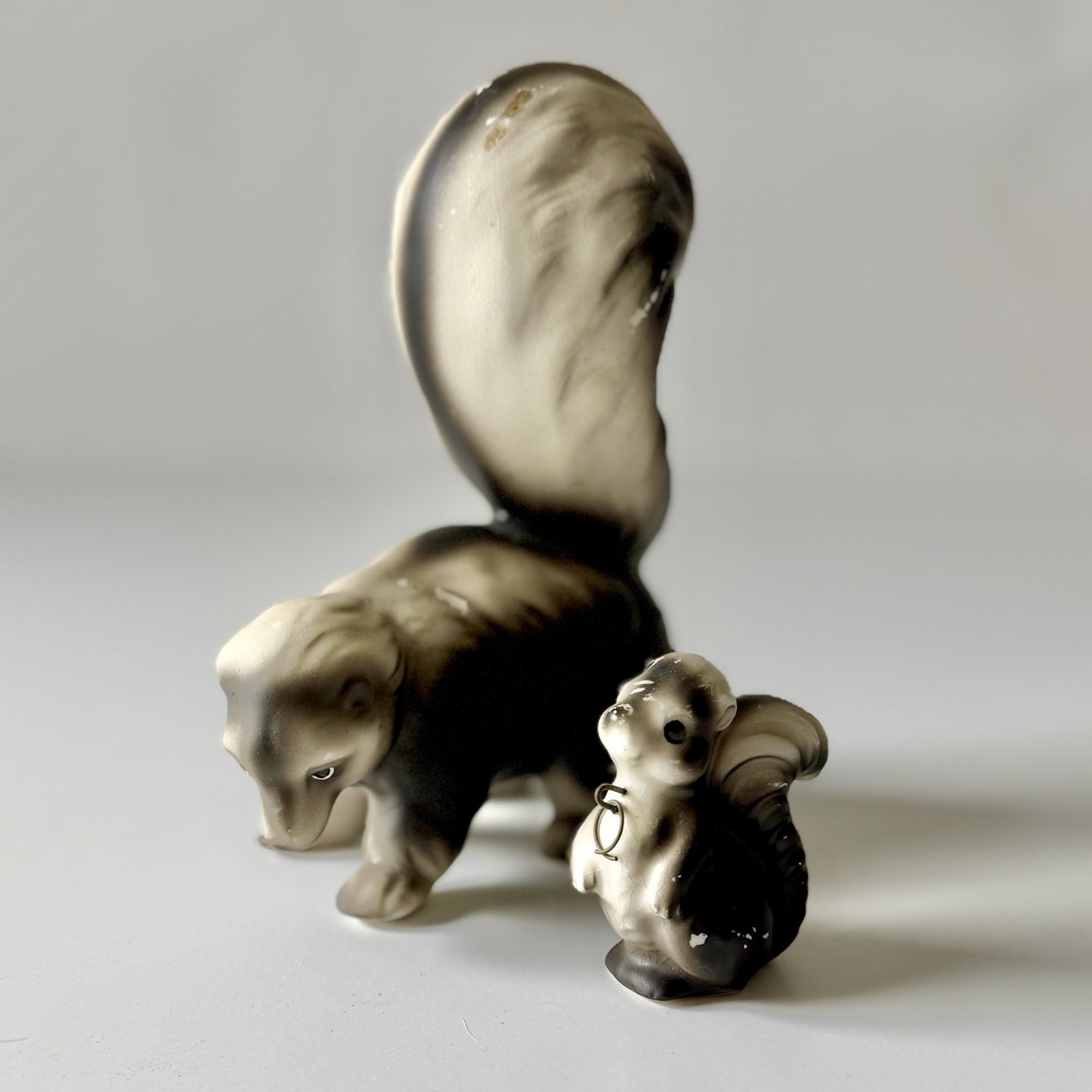 Vintage Japan Porcelain SKUNK Mother & Baby Figurines Hand Painted Matte Finish