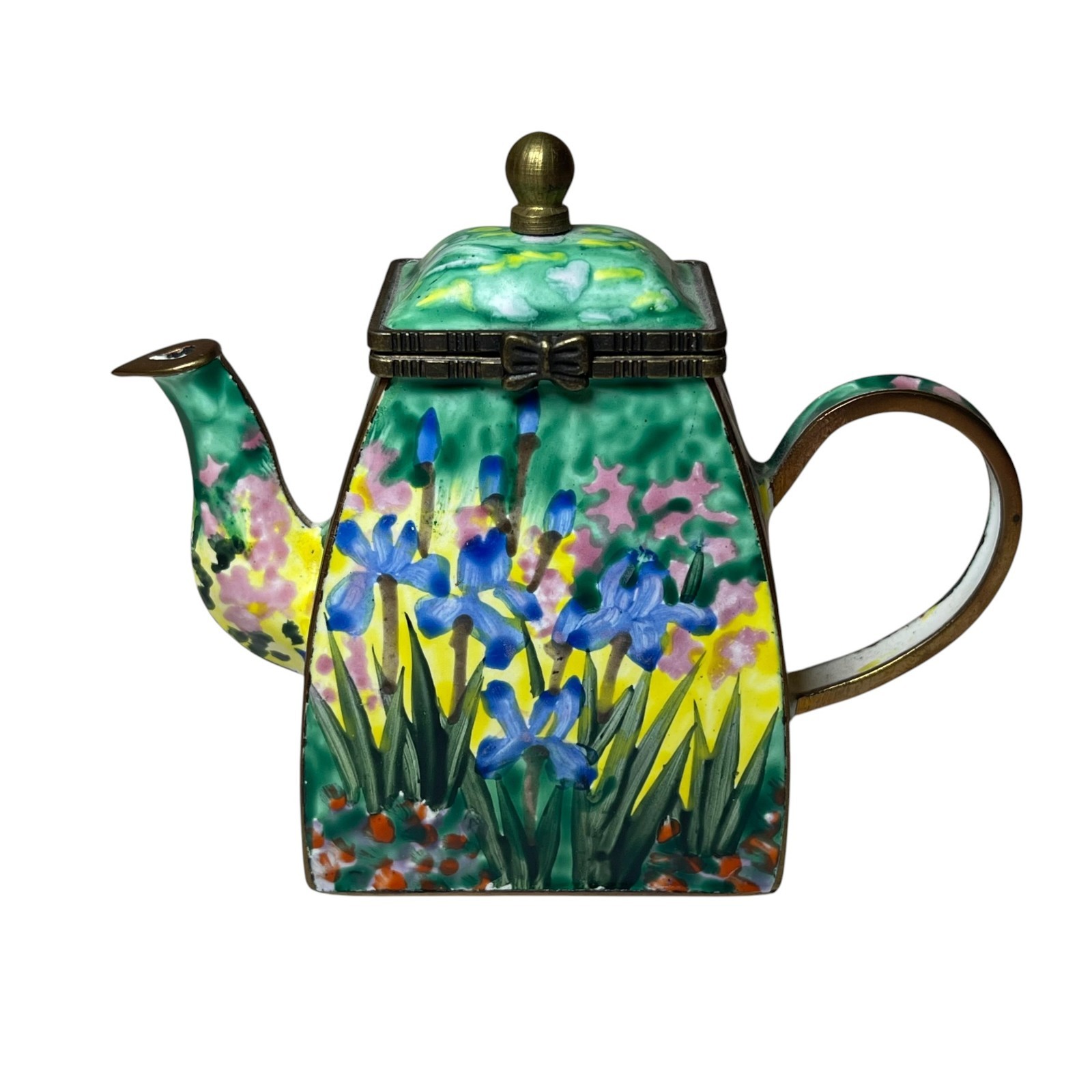 2001 KELVIN CHEN ENAMEL 3.5″ COPPER TEAPOT #1431 Wild Iris LIMITED EDITION w/COA
