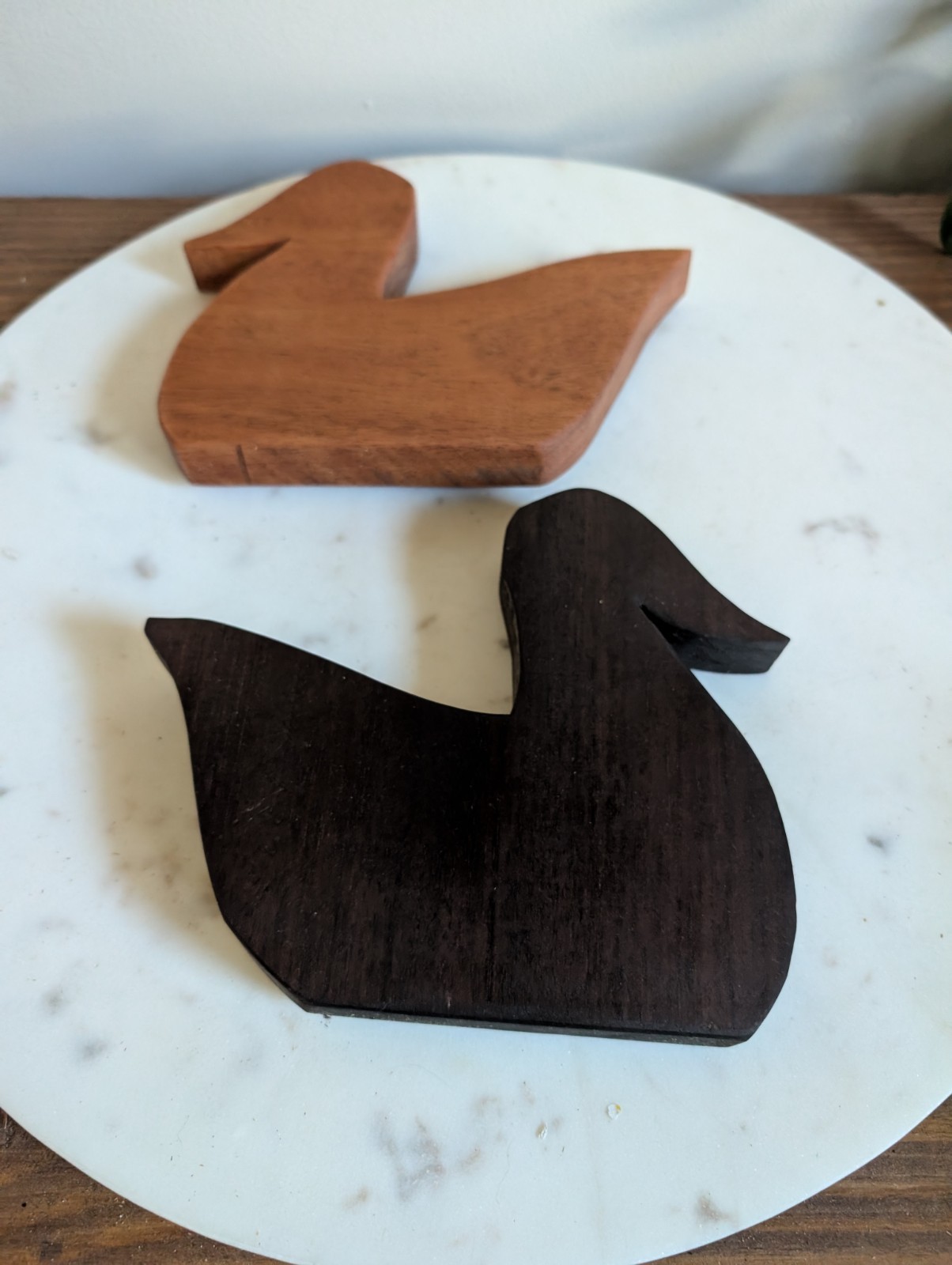 Handmade Wooden Duck Pair Mahogany Walnut Minimalist Bird Carving Decor