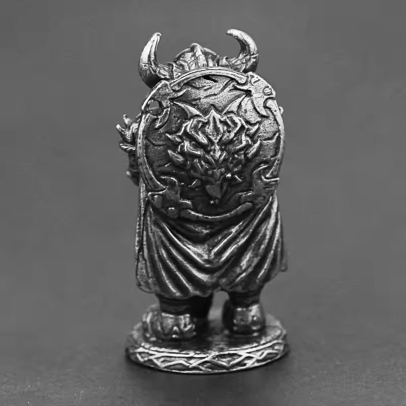 Vintage White Copper Viking Swordsman Miniature Figurine Statue Ornament Gift