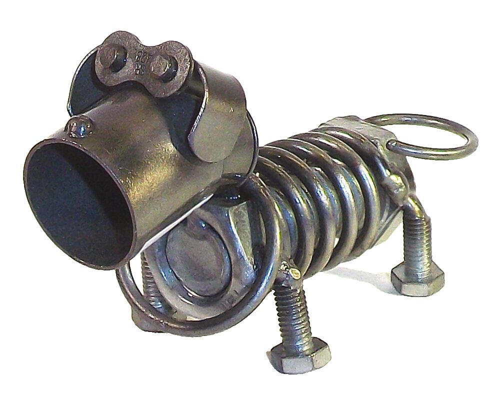 Spring Dog Hand Crafted Recycled Metal Art Sculpture Figurine