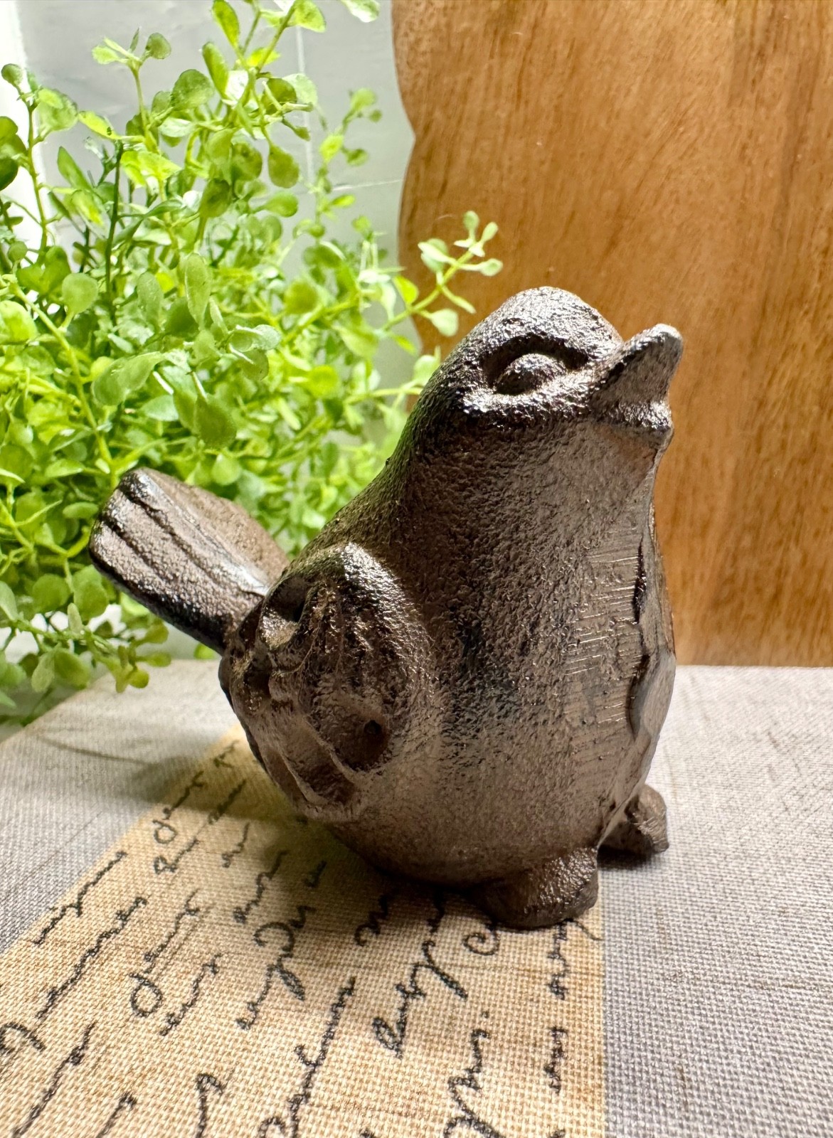 New Rustic Cottage Brown Cast Iron Metal Bird Figure w/ Cutout Design – 4”