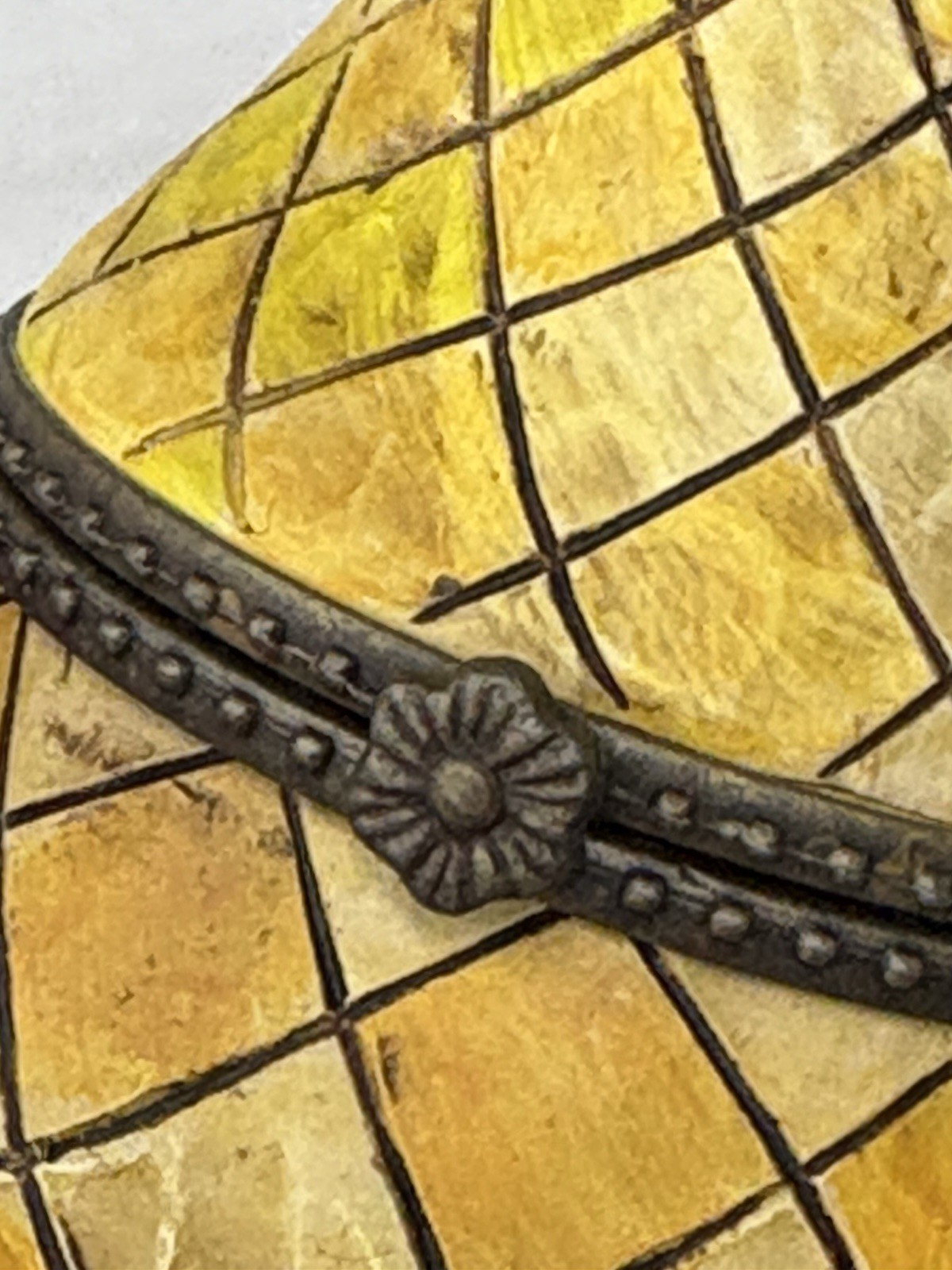 Jim Shore Designs 2006 Heartwood Creek Quilted 4″ Hinged Golden Pear Trinket Box