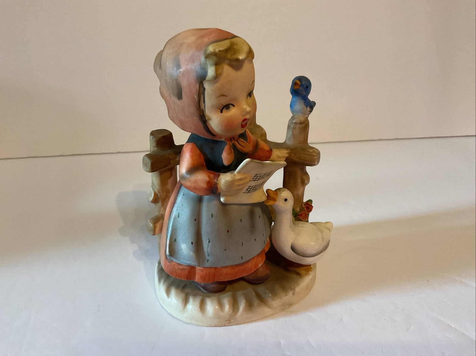 Vintage Erich Stauffer Girl Singing 8028 Figurine Arnart Japan Blue Bird Duck A1