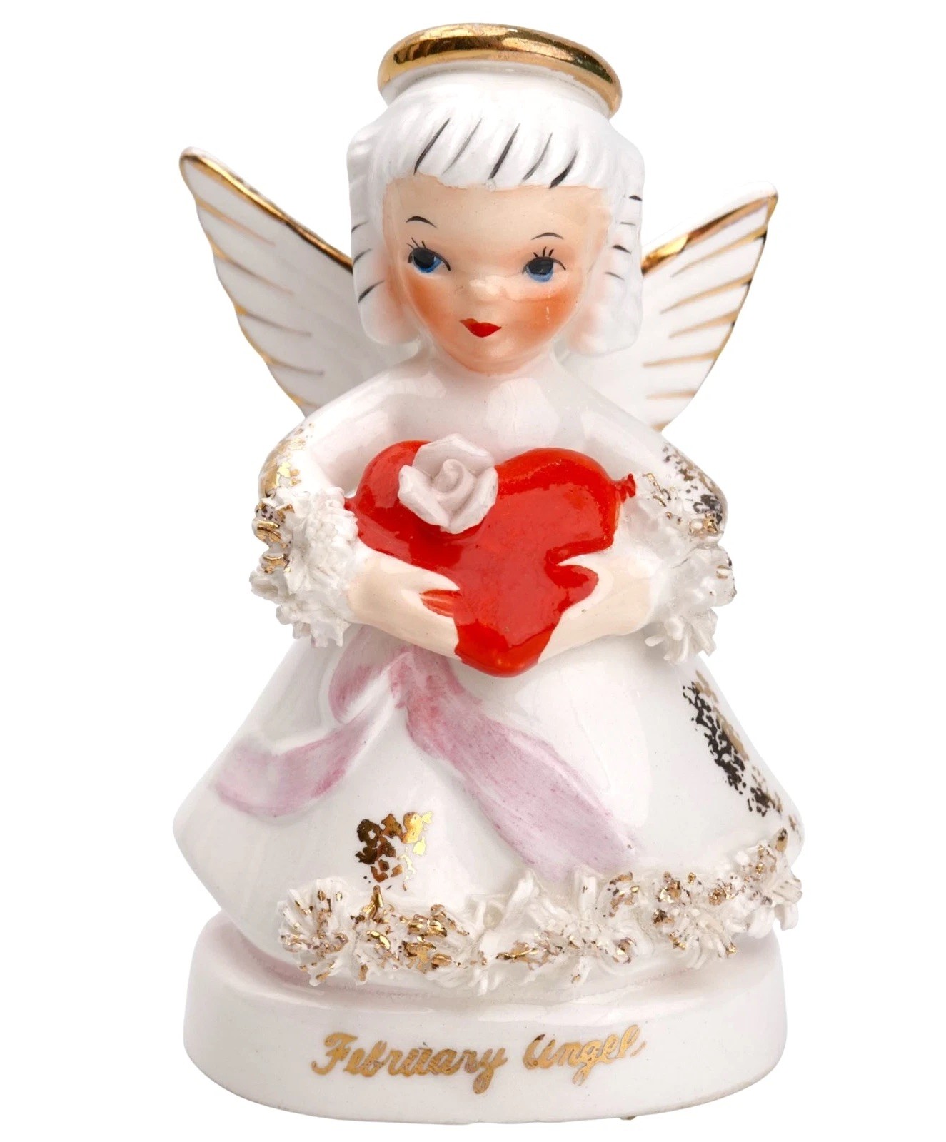 Vtg NAPCO February Angel Figurine Spaghetti Ceramic A1362 ❤️ Valentines Day