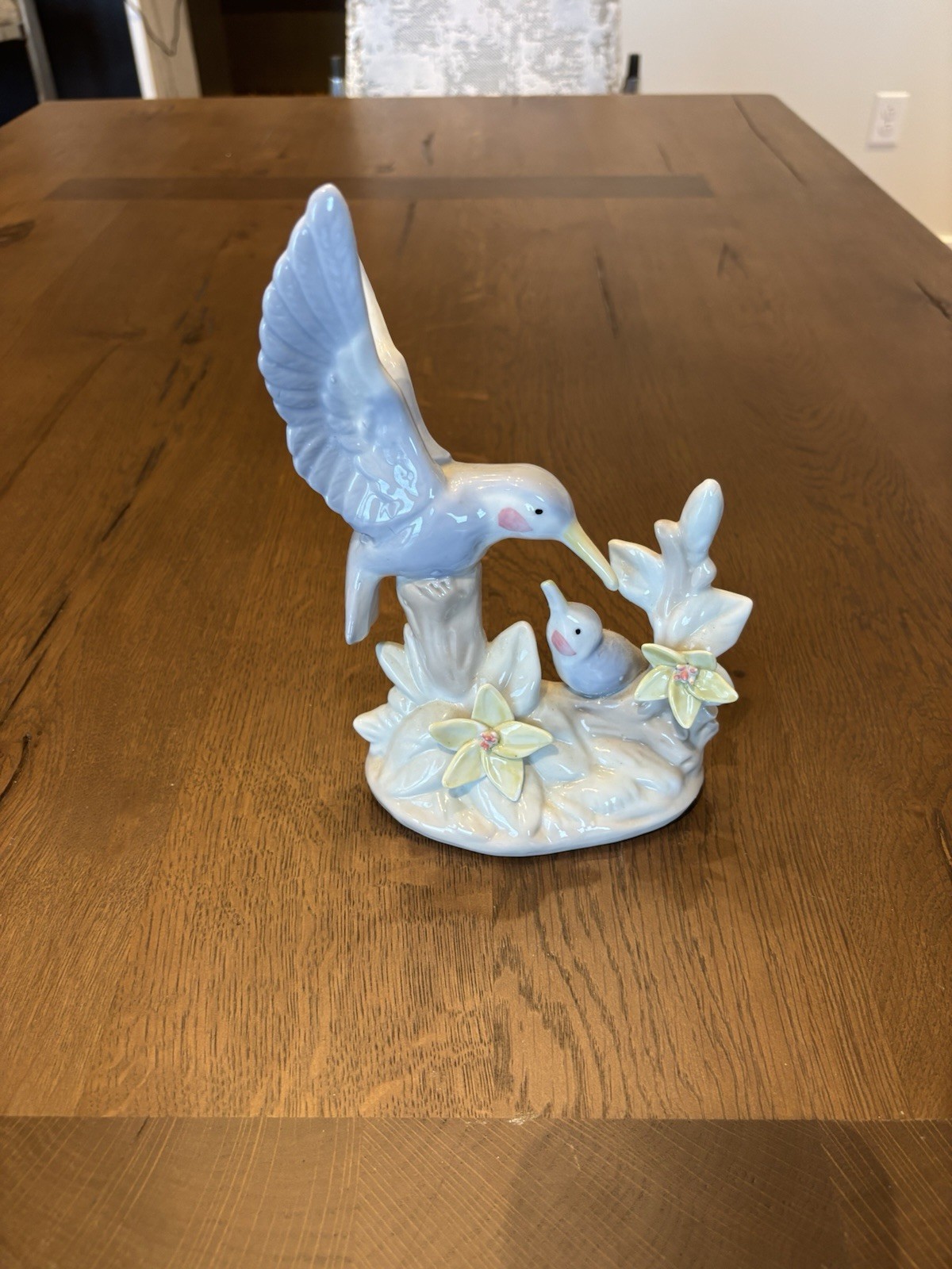 Vintage George Good Gaylord Porcelain Hummingbird Mother & Baby w/ Flowers