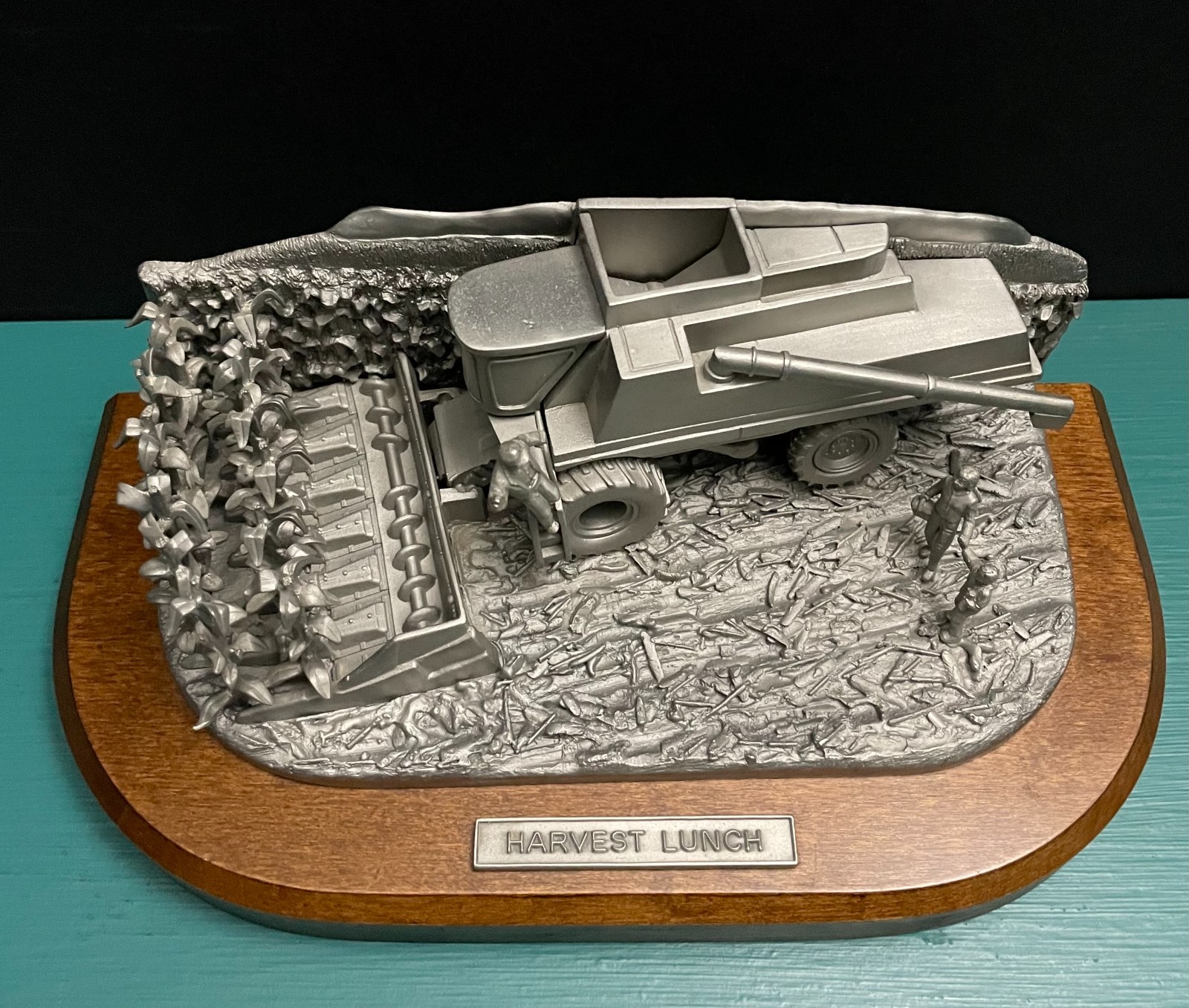 Pewter Farm Tractor Combine Corn Crop Harvest Fields Agricultural Diorama Statue
