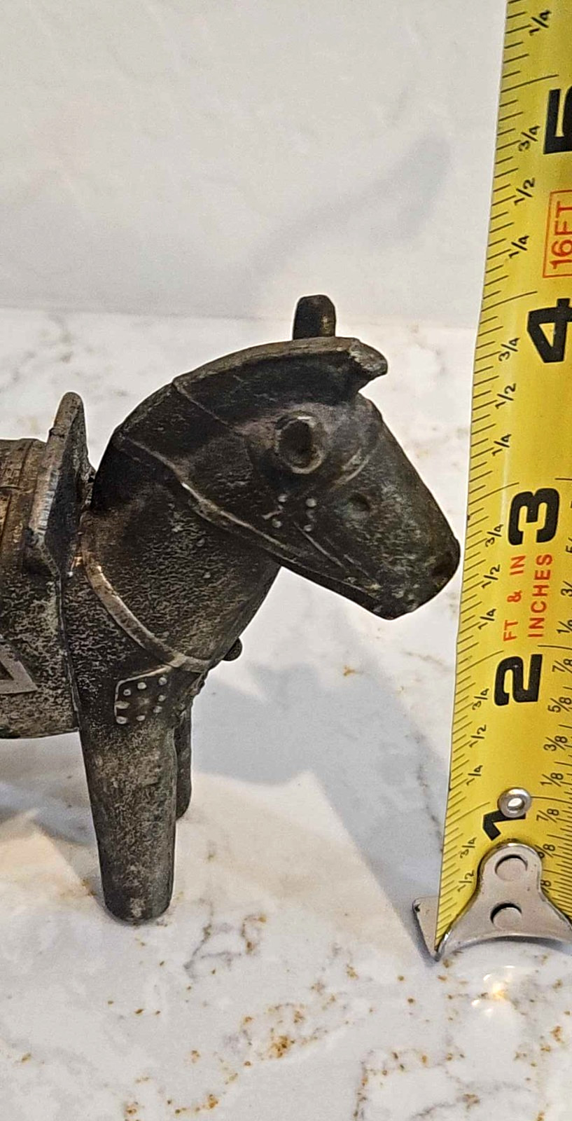 MCM Japanese Cast Metal Horse Toothpick Holder 3.75″ Marked, Removable Saddle