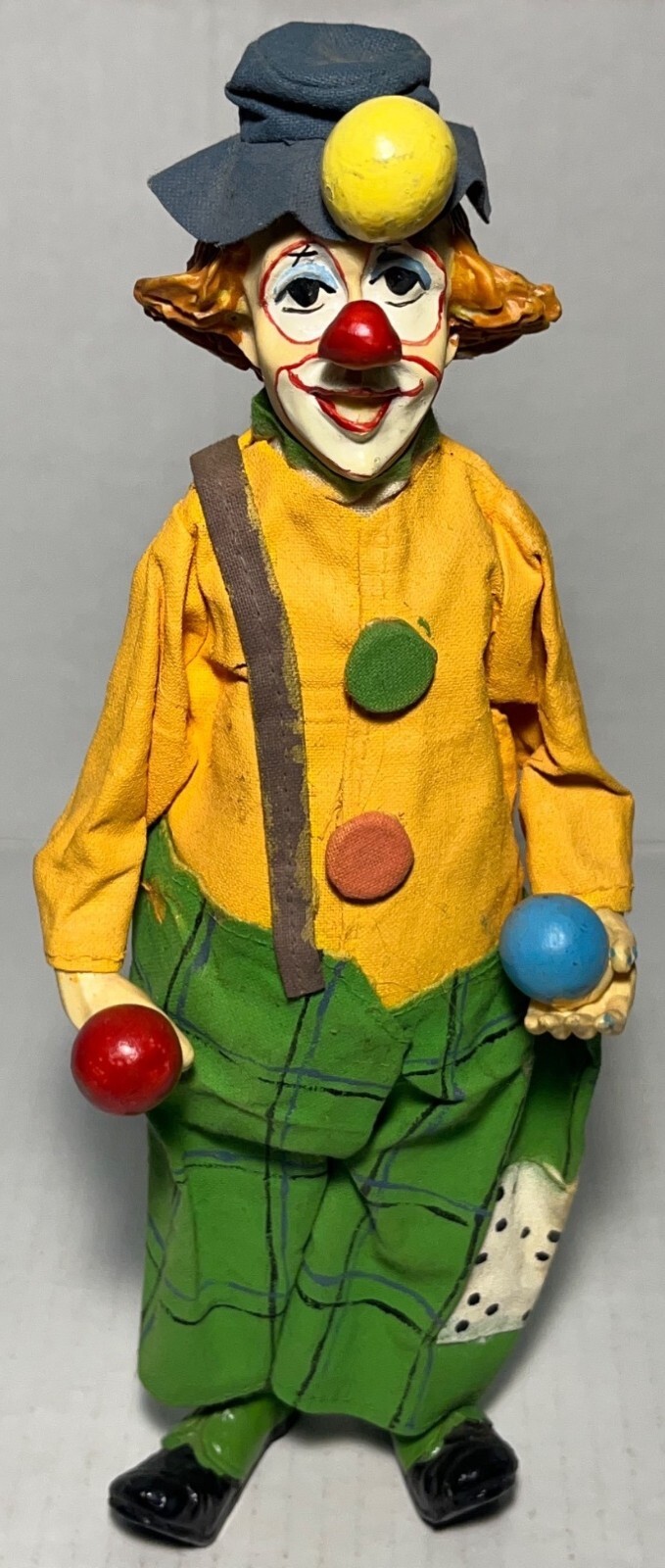 Vintage Clown Figurine Juggling Balls Fabric Clothes Resin
